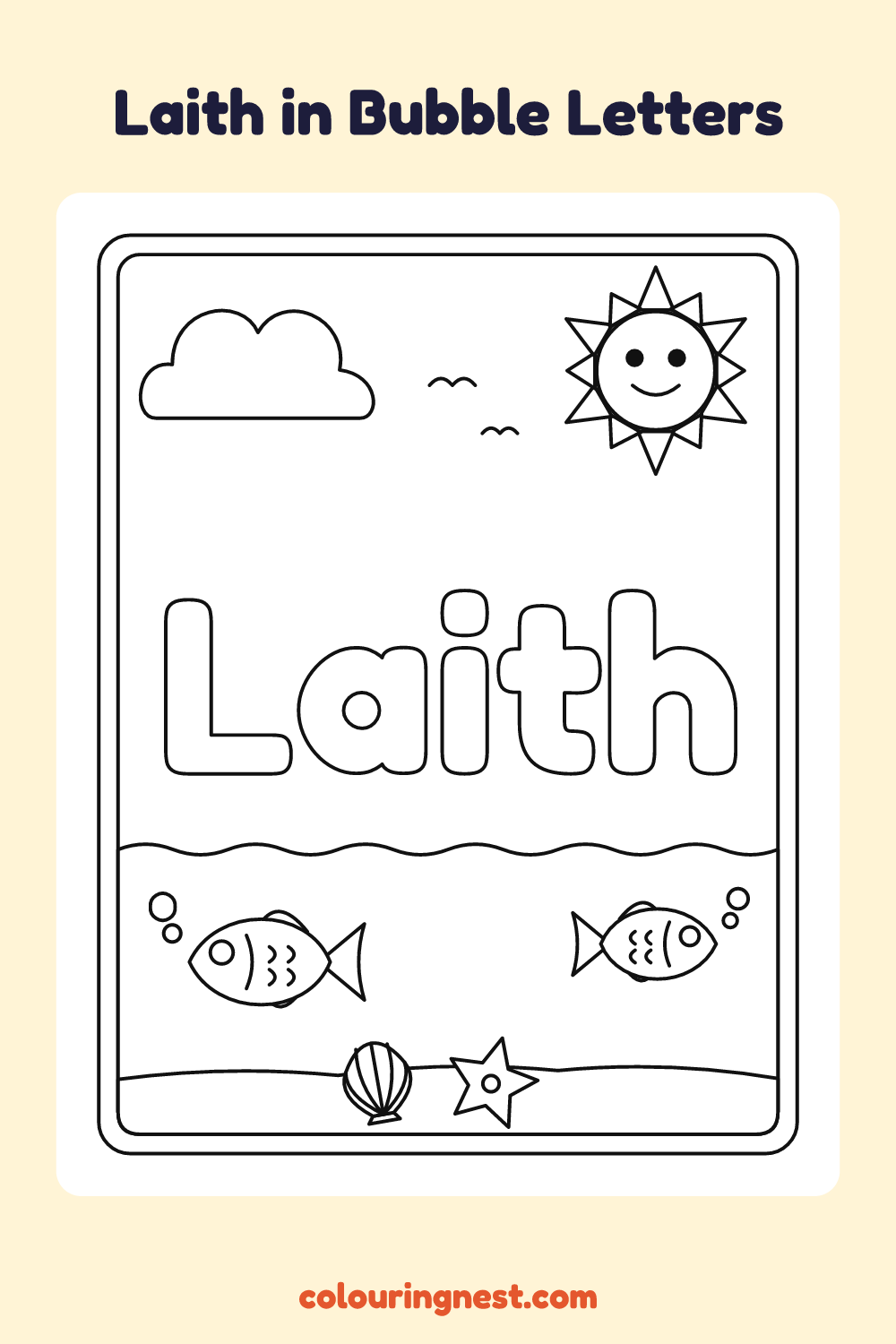 Laith in Bubble Letters coloring page: free printable black-and-white line art