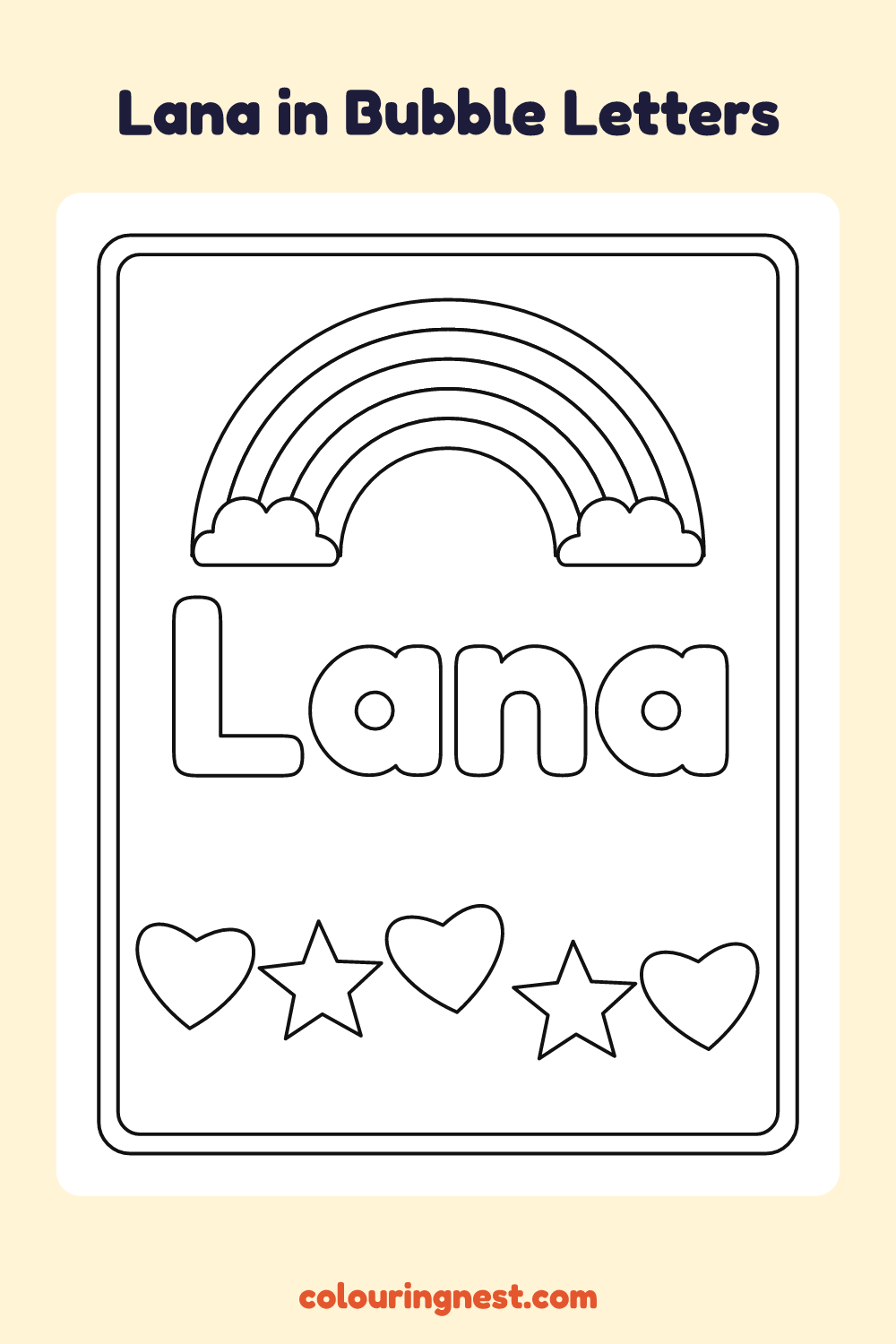 Lana in Bubble Letters coloring page: free printable black-and-white line art