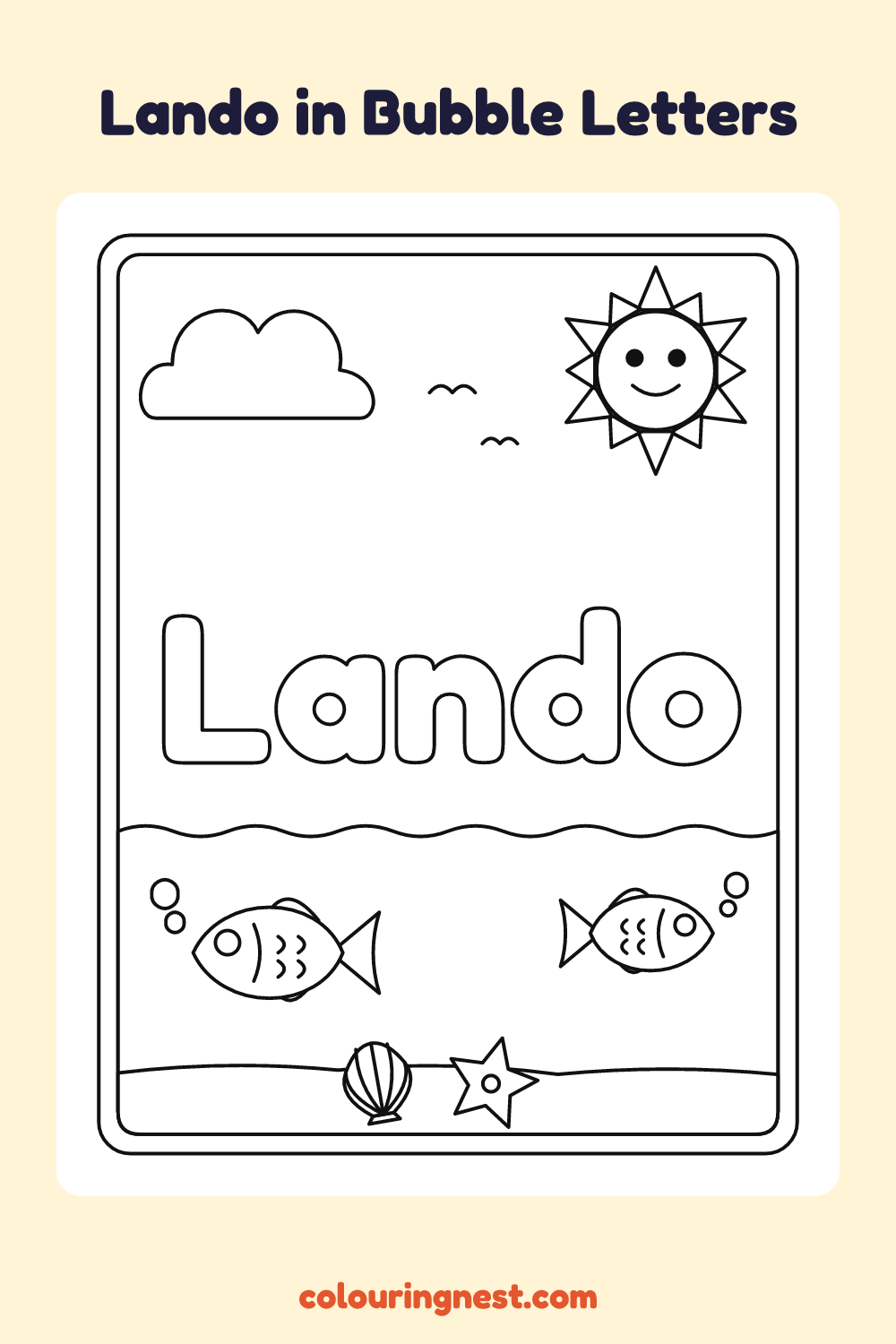 Lando in Bubble Letters coloring page: free printable black-and-white line art