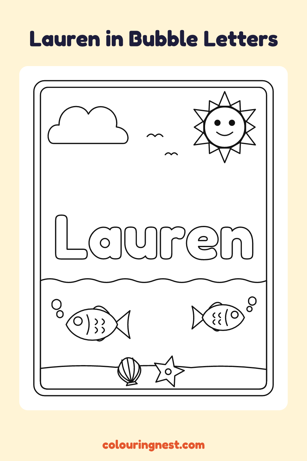 Lauren in Bubble Letters coloring page: free printable black-and-white line art