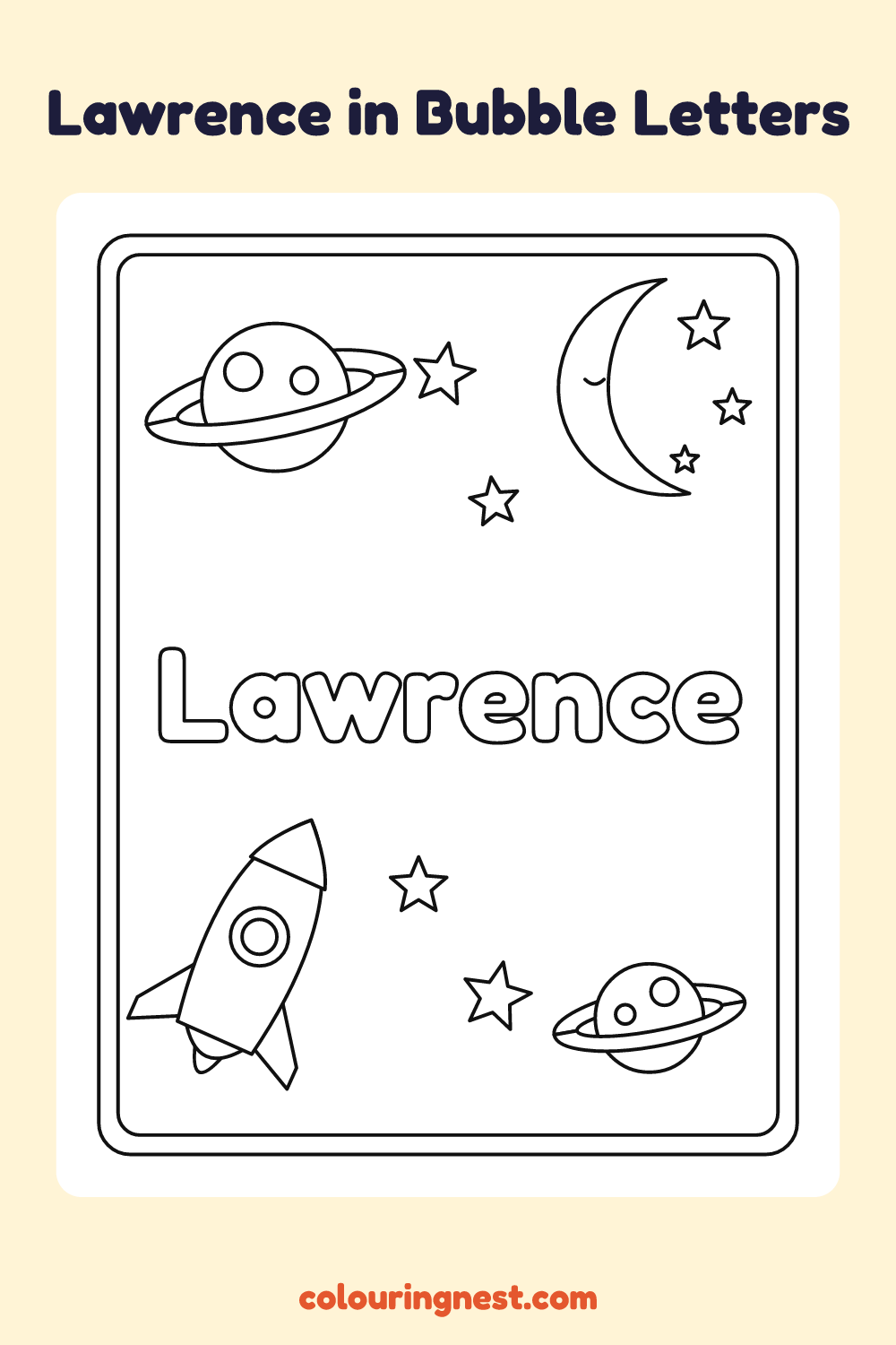 Lawrence in Bubble Letters coloring page: free printable black-and-white line art