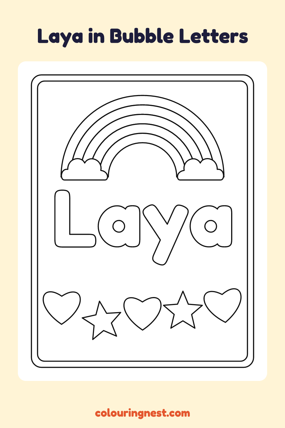 Laya in Bubble Letters coloring page: free printable black-and-white line art