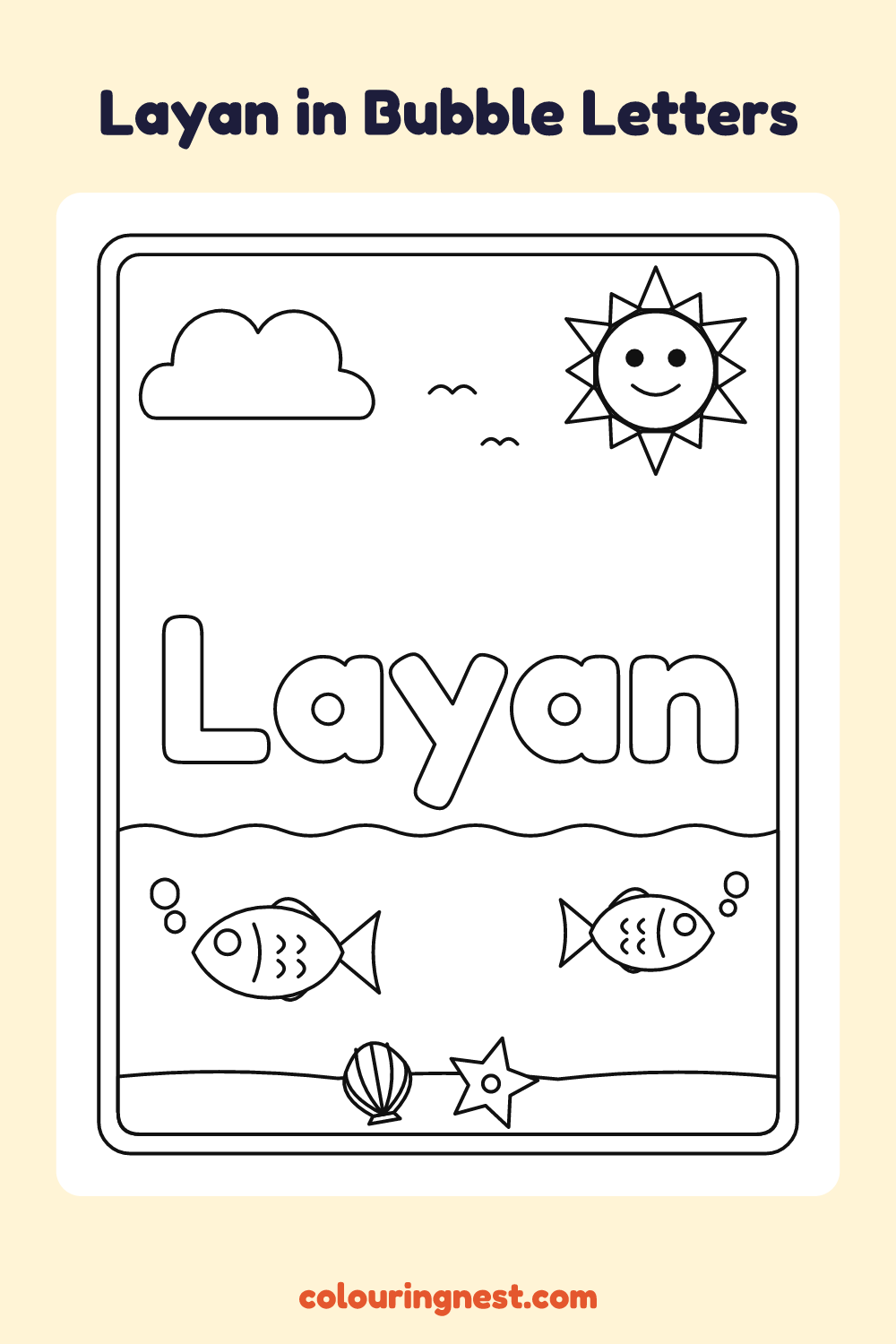 Layan in Bubble Letters coloring page: free printable black-and-white line art