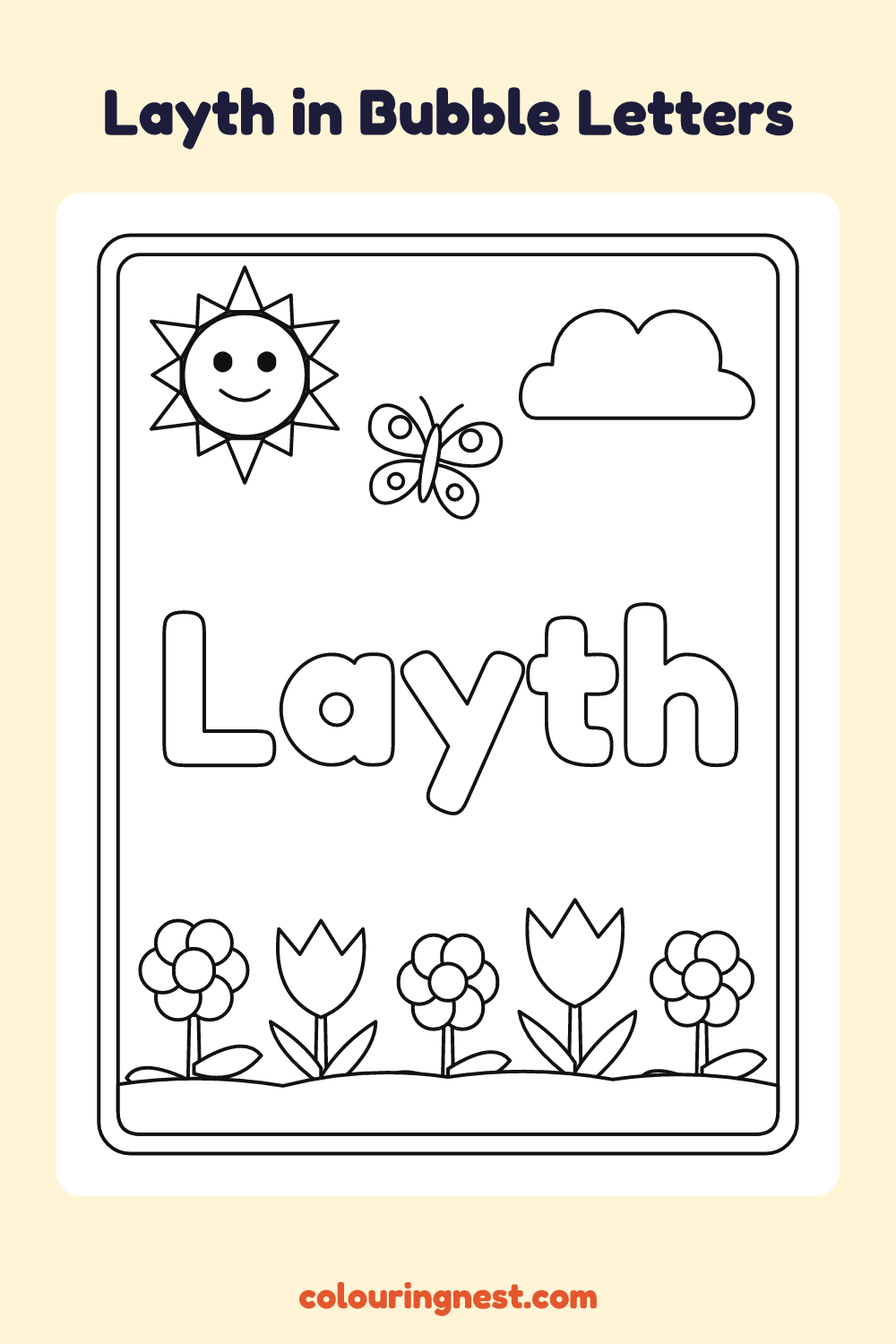 Layth in Bubble Letters coloring page: free printable black-and-white line art