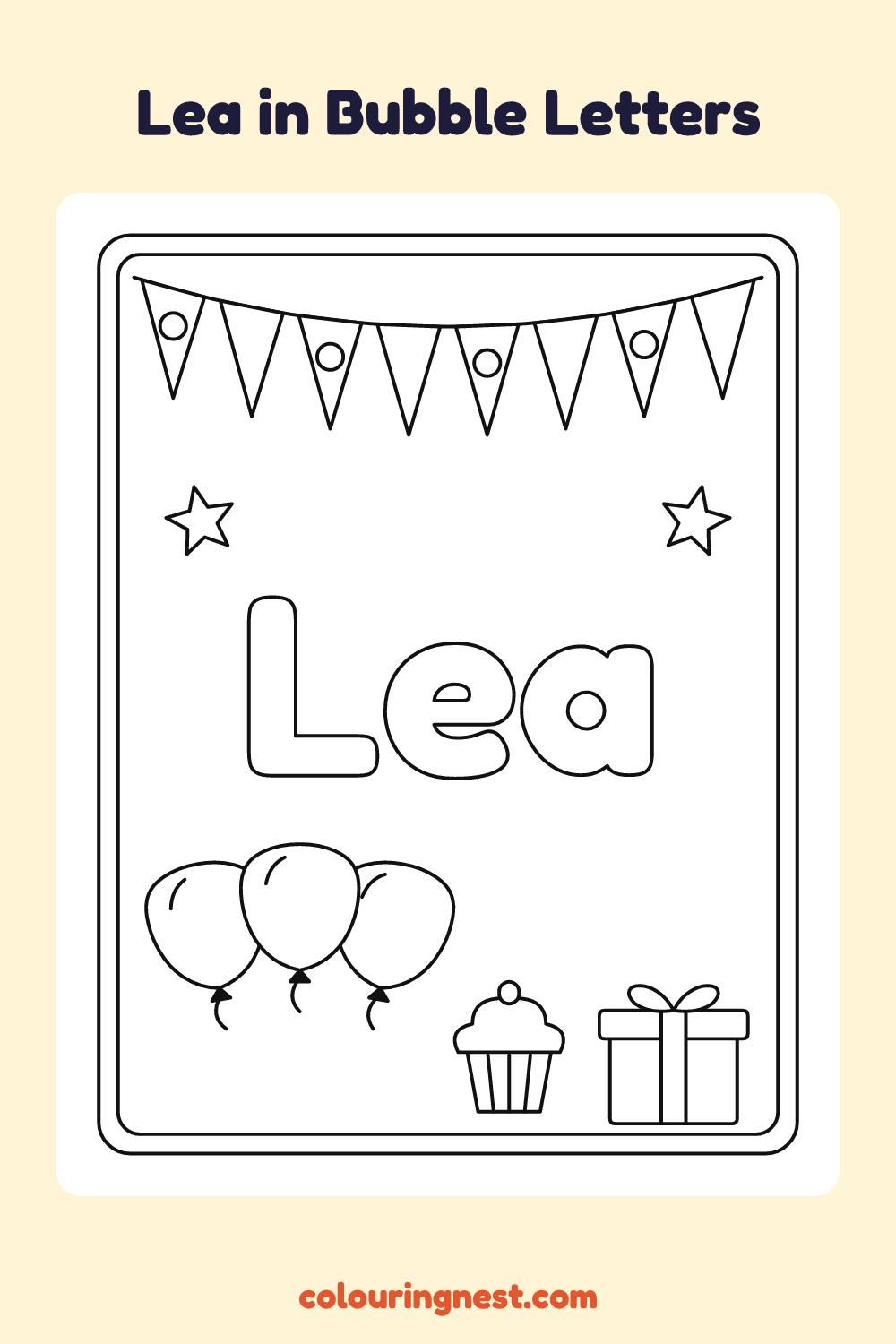 Lea in Bubble Letters coloring page: free printable black-and-white line art