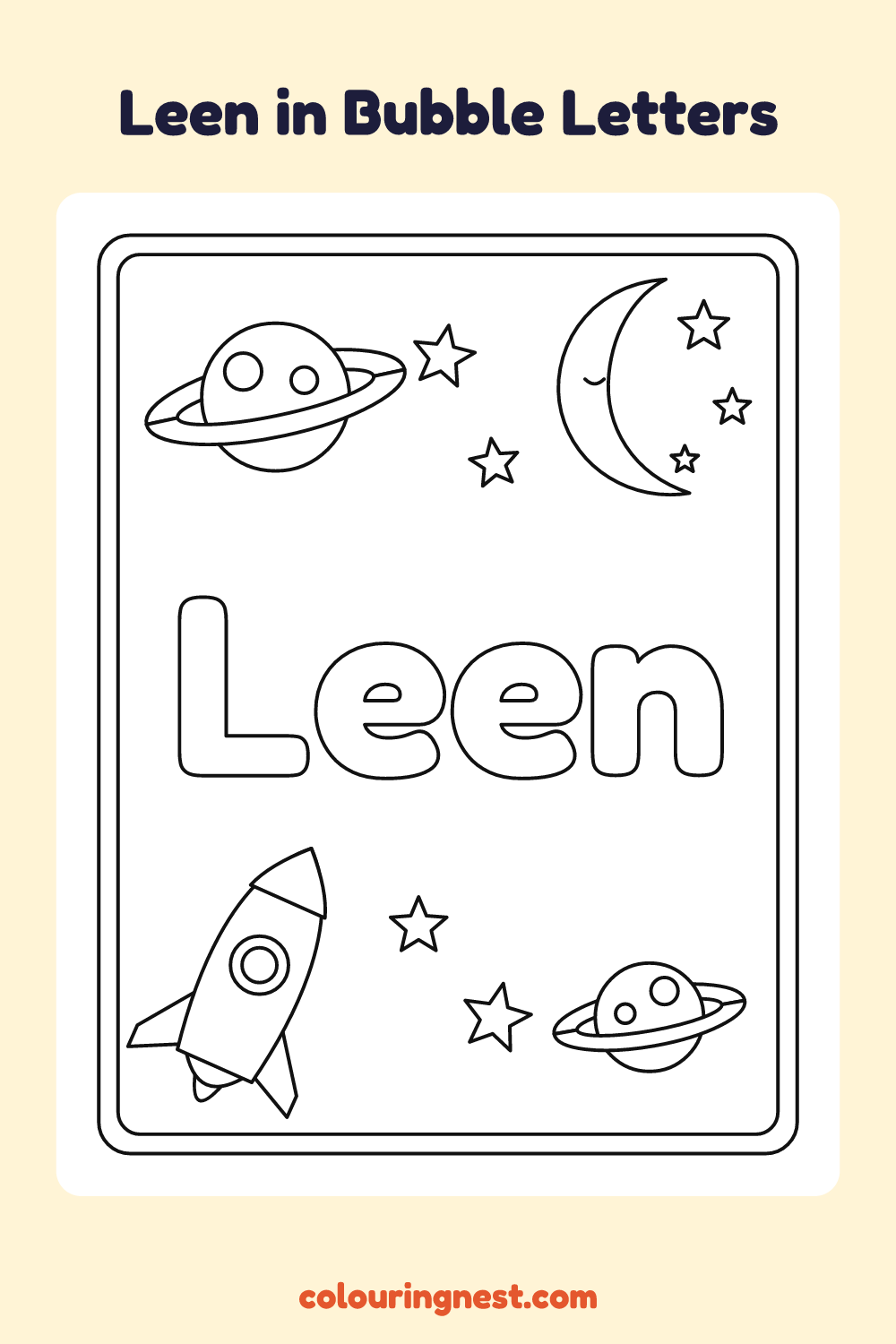 Leen in Bubble Letters coloring page: free printable black-and-white line art