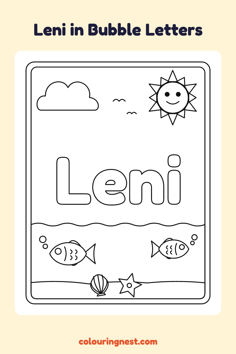 Leni in Bubble Letters coloring page: free printable black-and-white line art