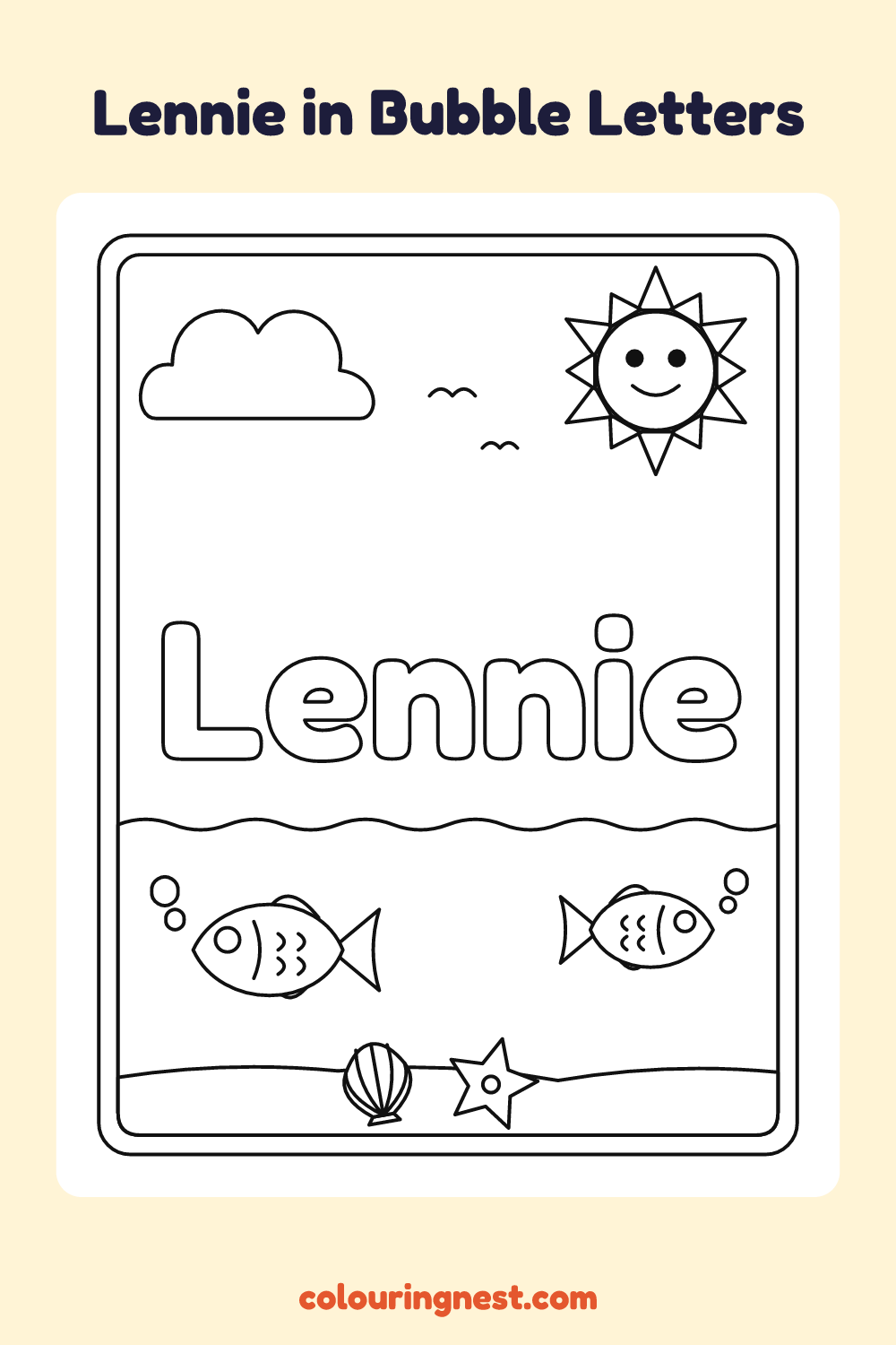 Lennie in Bubble Letters coloring page: free printable black-and-white line art