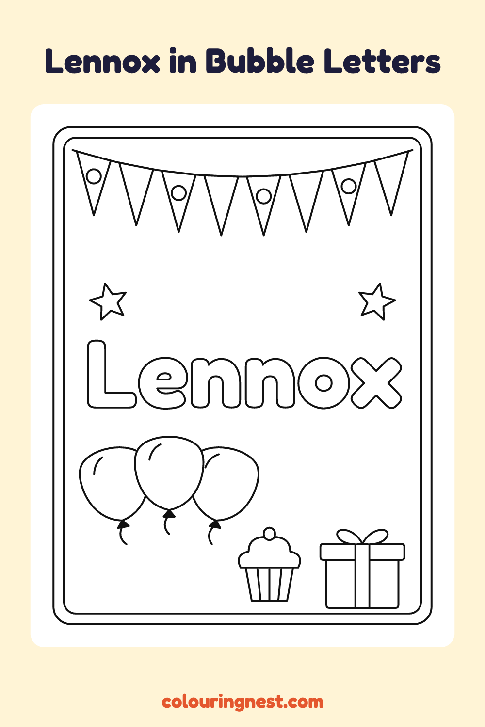 Lennox in Bubble Letters coloring page: free printable black-and-white line art