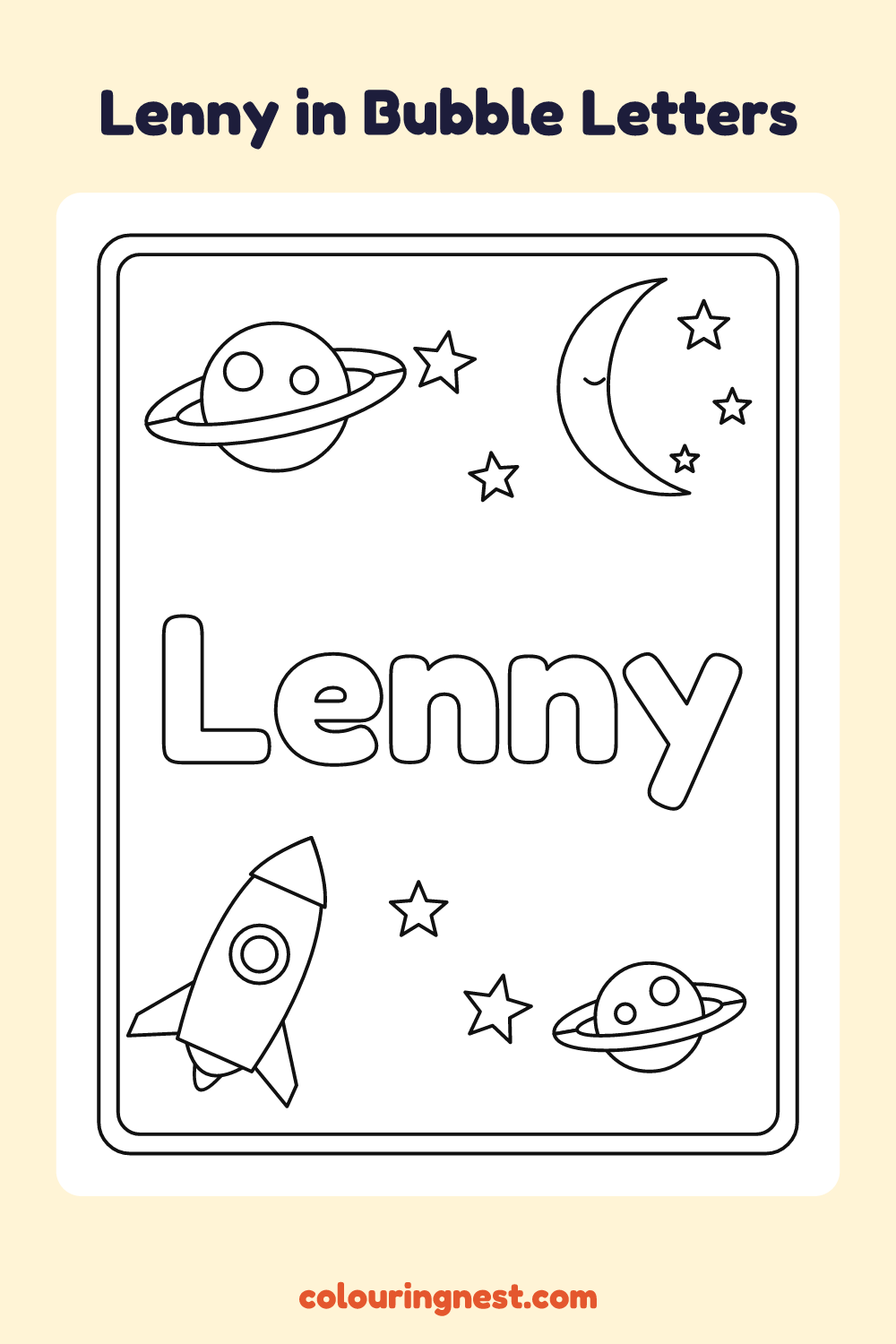 Lenny in Bubble Letters coloring page: free printable black-and-white line art