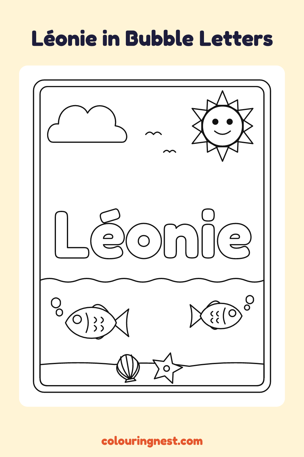 Léonie in Bubble Letters coloring page: free printable black-and-white line art