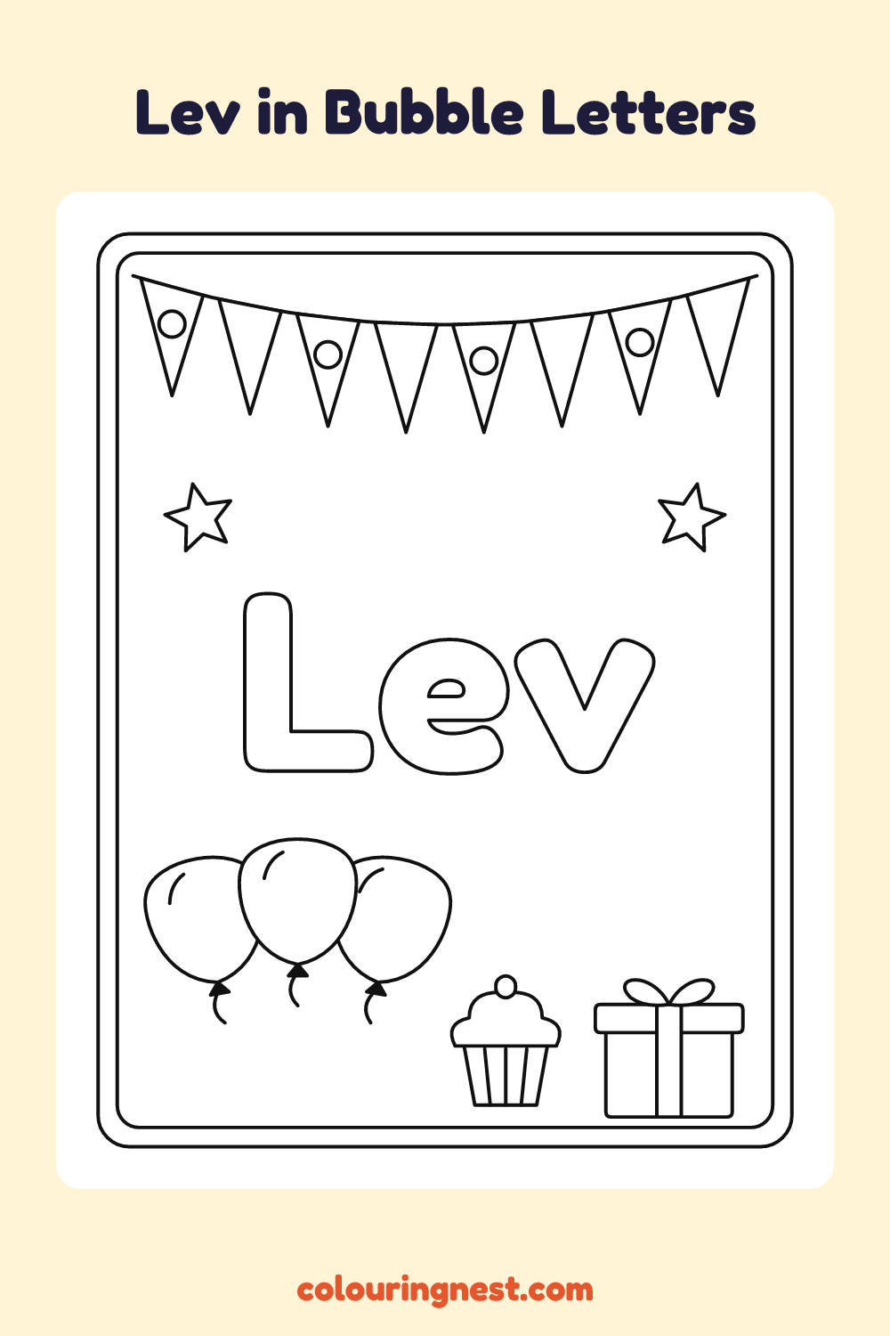 Lev in Bubble Letters coloring page: free printable black-and-white line art