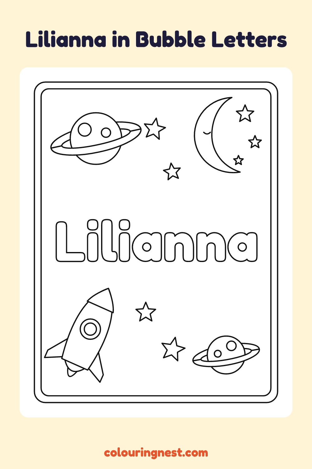 Lilianna in Bubble Letters coloring page: free printable black-and-white line art