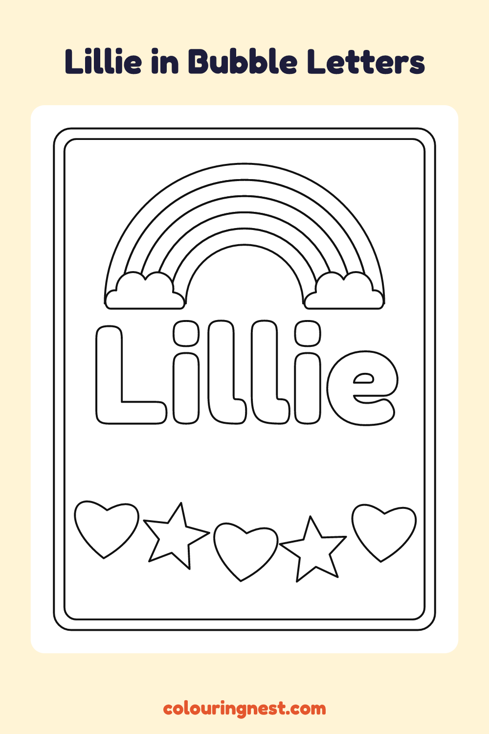 Lillie in Bubble Letters coloring page: free printable black-and-white line art