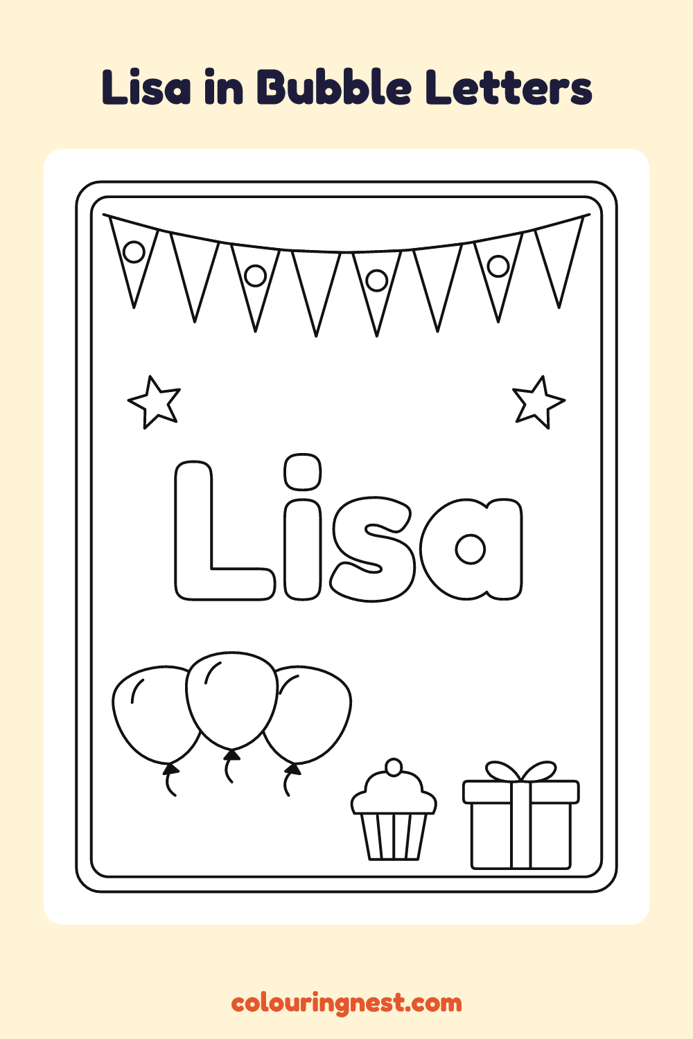 Lisa in Bubble Letters coloring page: free printable black-and-white line art