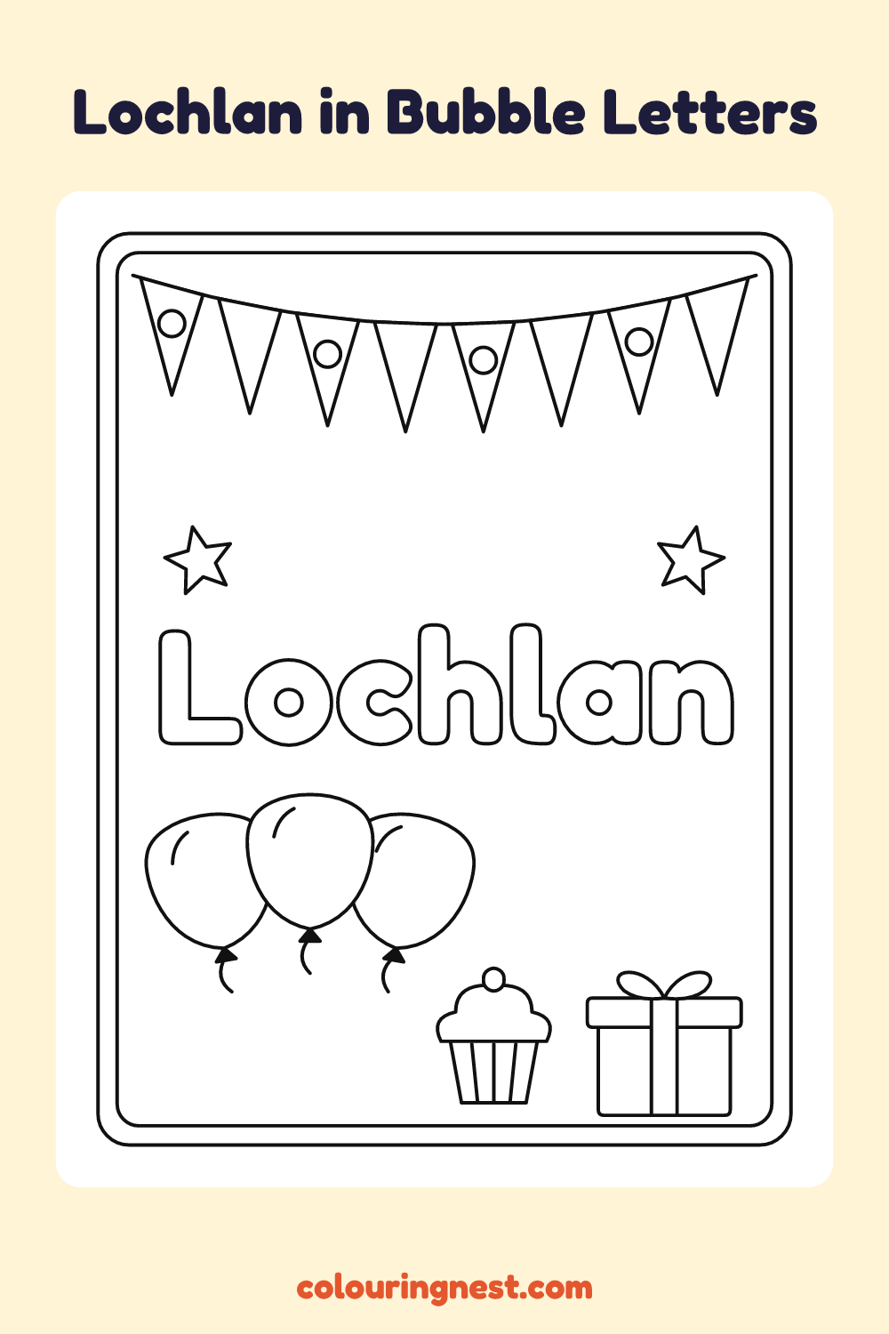 Lochlan in Bubble Letters coloring page: free printable black-and-white line art