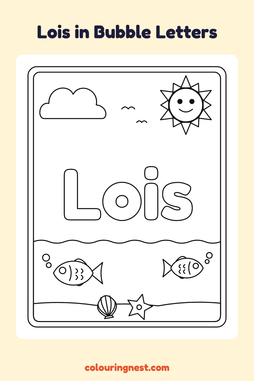 Lois in Bubble Letters coloring page: free printable black-and-white line art