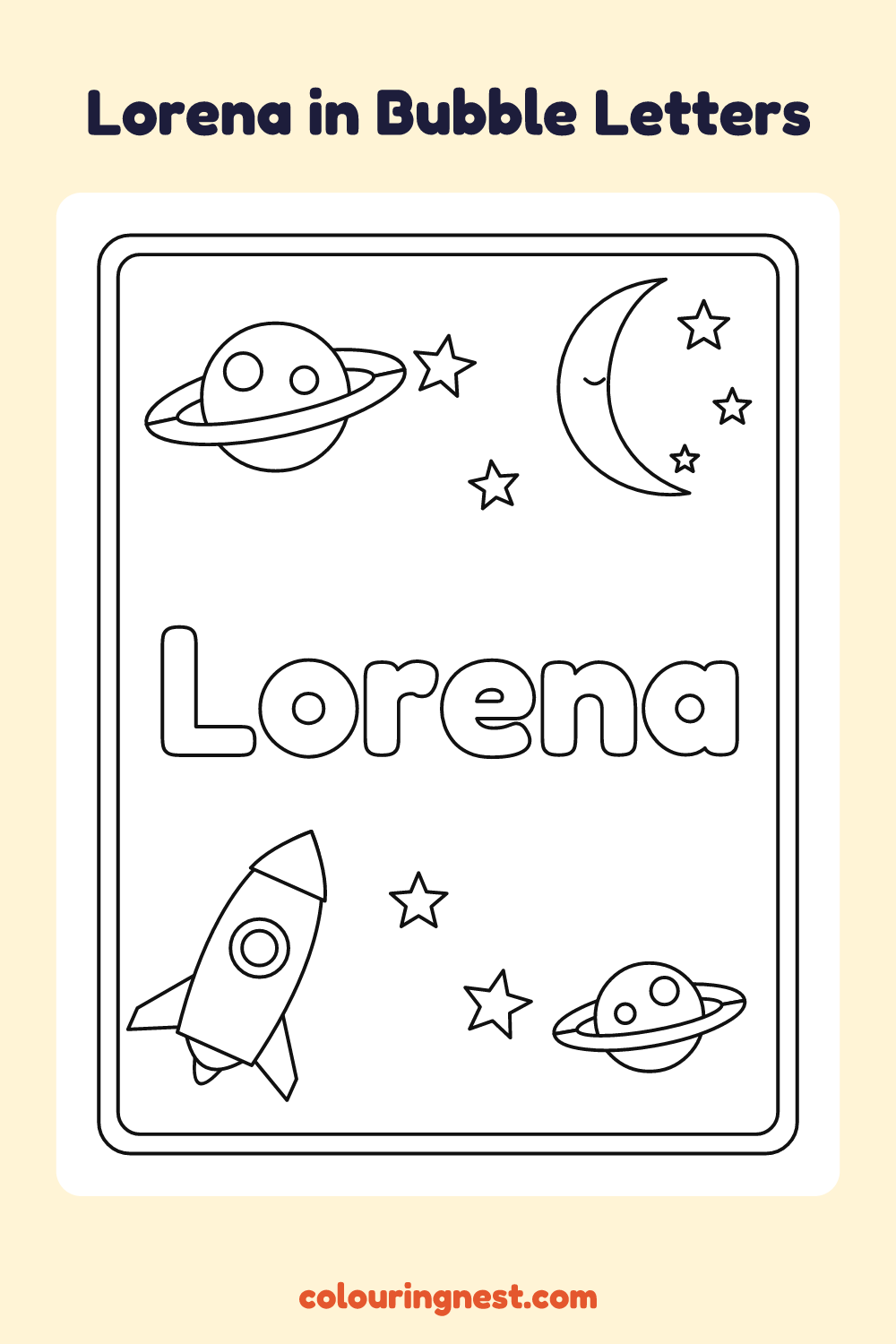Lorena in Bubble Letters coloring page: free printable black-and-white line art