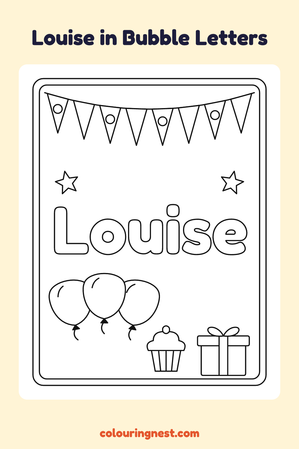 Louise in Bubble Letters coloring page: free printable black-and-white line art