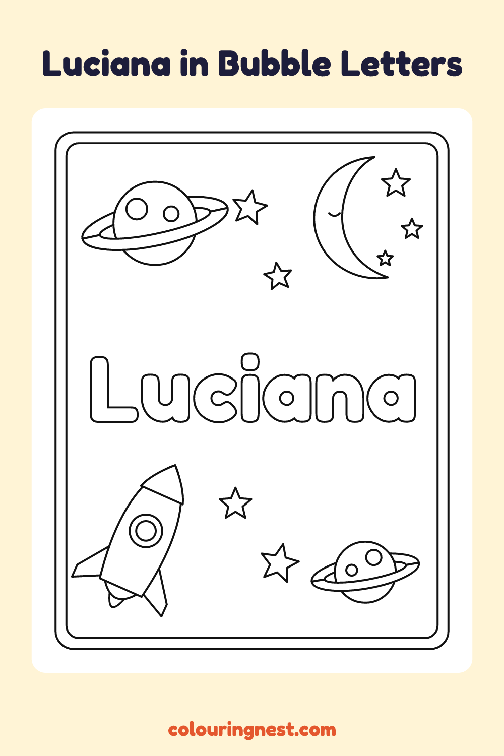 Luciana in Bubble Letters coloring page: free printable black-and-white line art