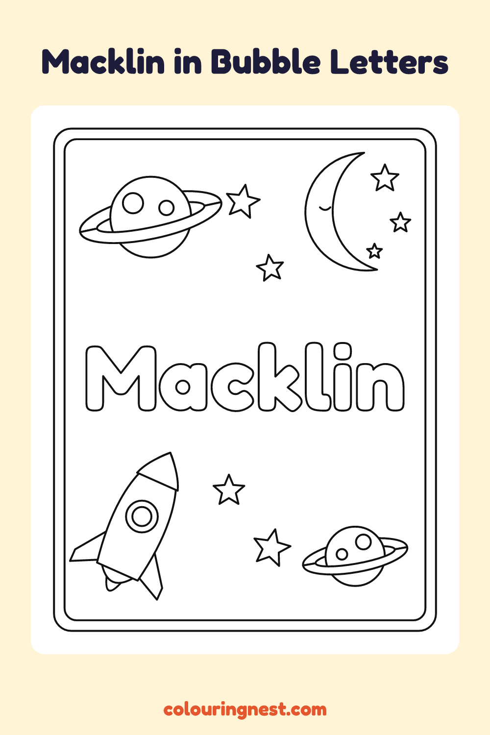 Macklin in Bubble Letters coloring page: free printable black-and-white line art