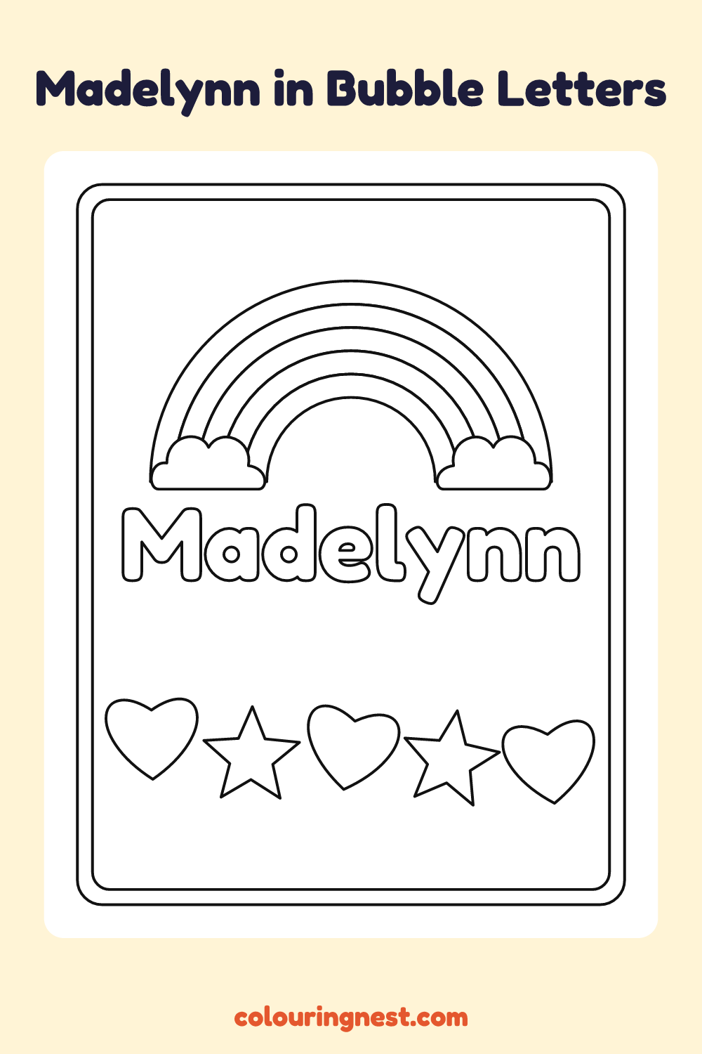 Madelynn in Bubble Letters coloring page: free printable black-and-white line art