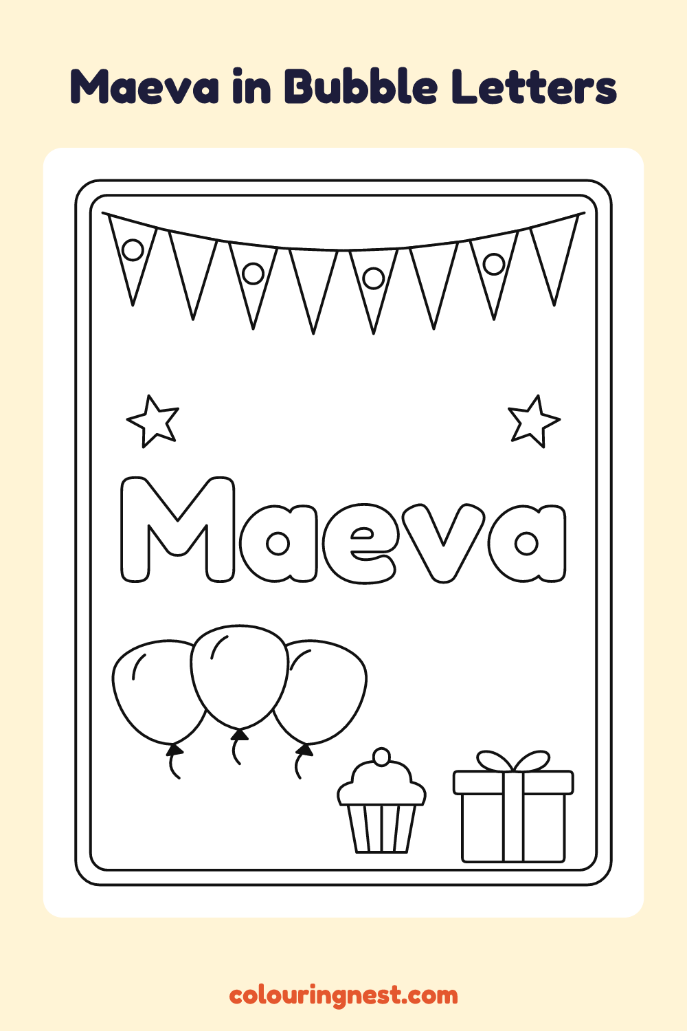Maeva in Bubble Letters coloring page: free printable black-and-white line art