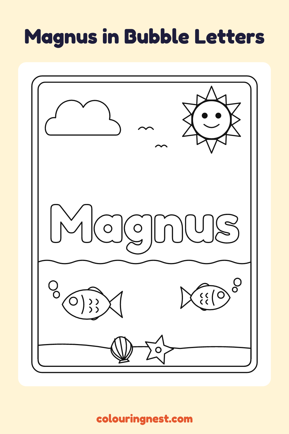Magnus in Bubble Letters coloring page: free printable black-and-white line art