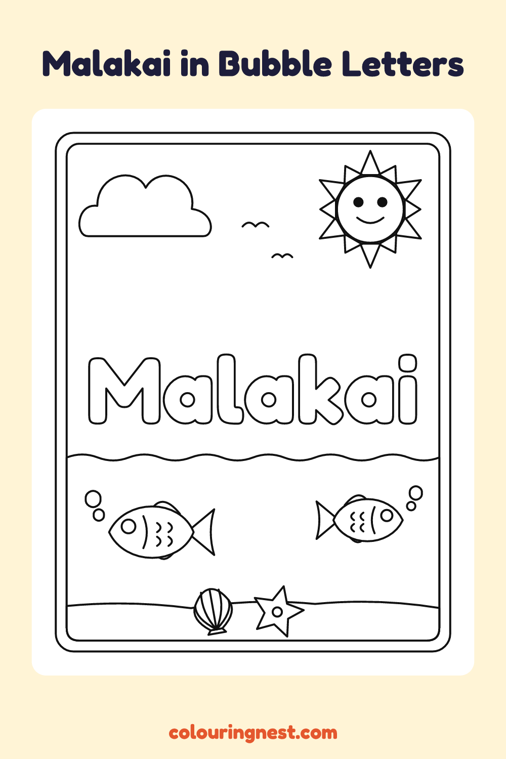 Malakai in Bubble Letters coloring page: free printable black-and-white line art