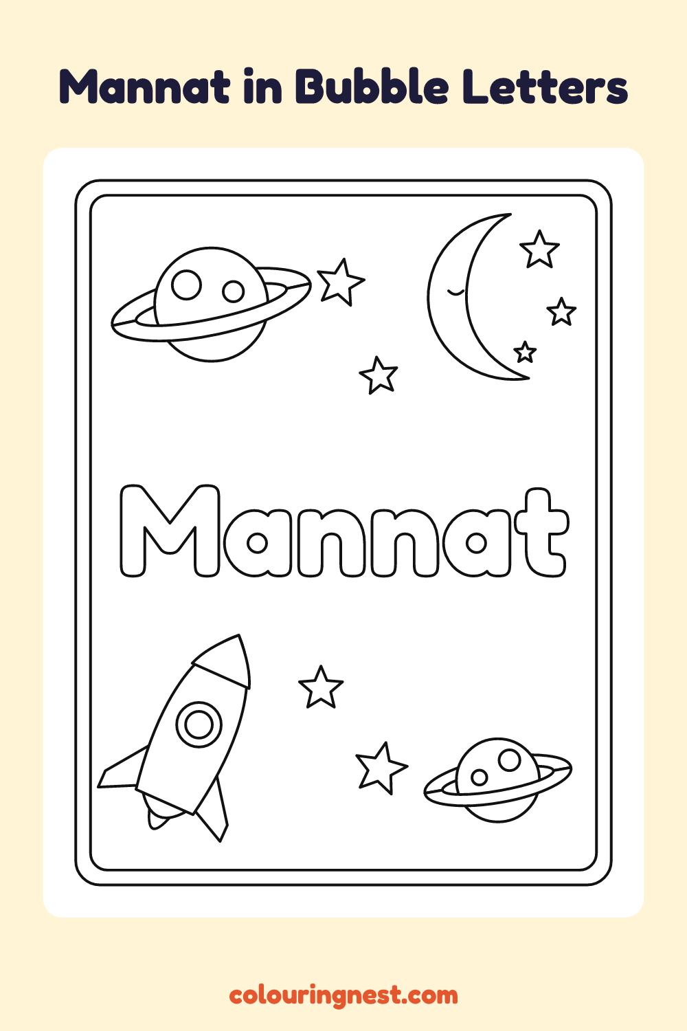 Mannat in Bubble Letters coloring page: free printable black-and-white line art