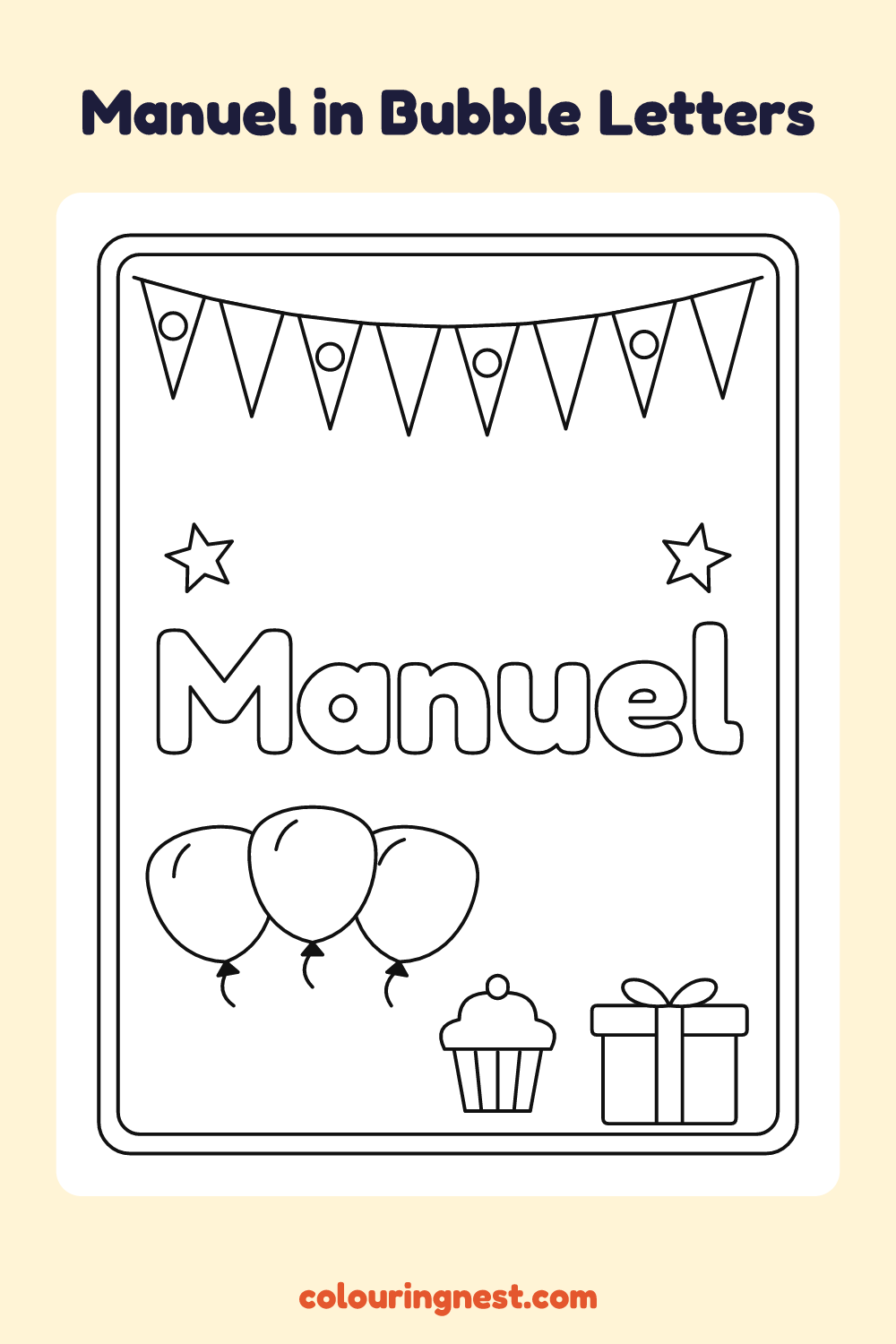 Manuel in Bubble Letters coloring page: free printable black-and-white line art
