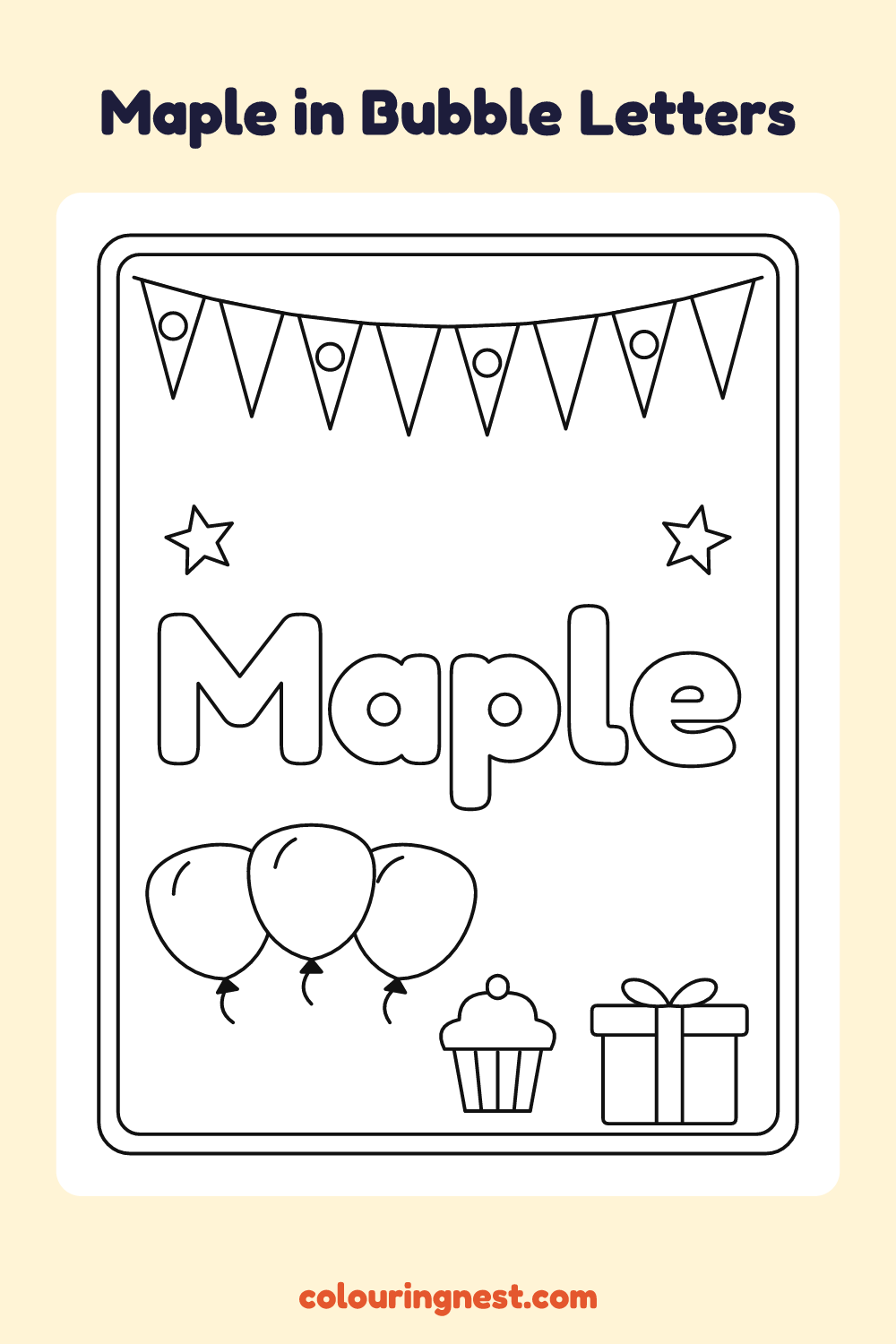 Maple in Bubble Letters coloring page: free printable black-and-white line art