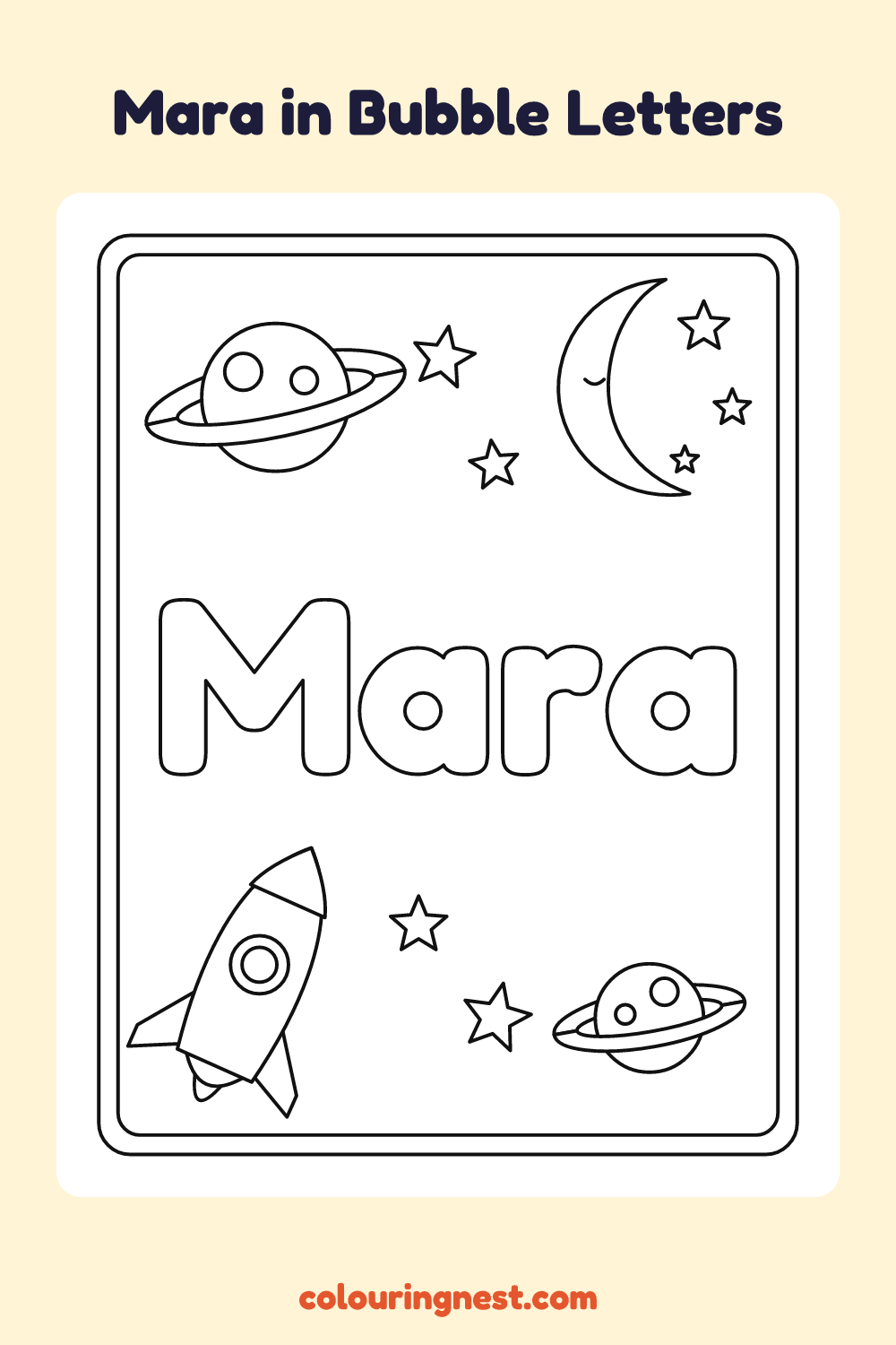 Mara in Bubble Letters coloring page: free printable black-and-white line art