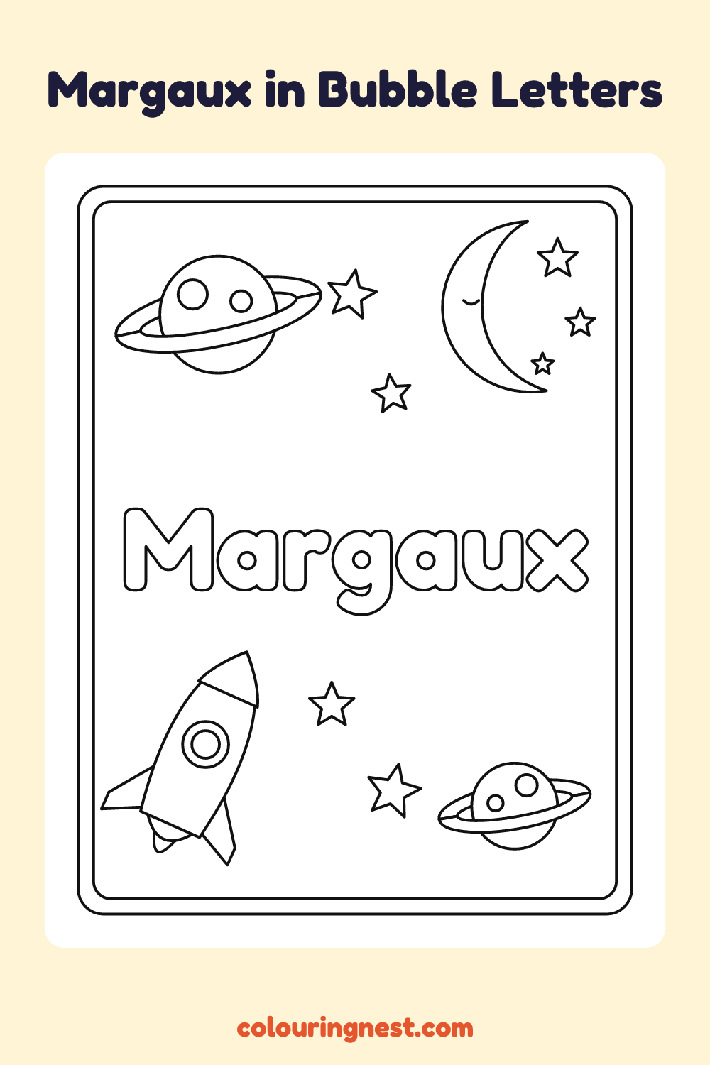 Margaux in Bubble Letters coloring page: free printable black-and-white line art