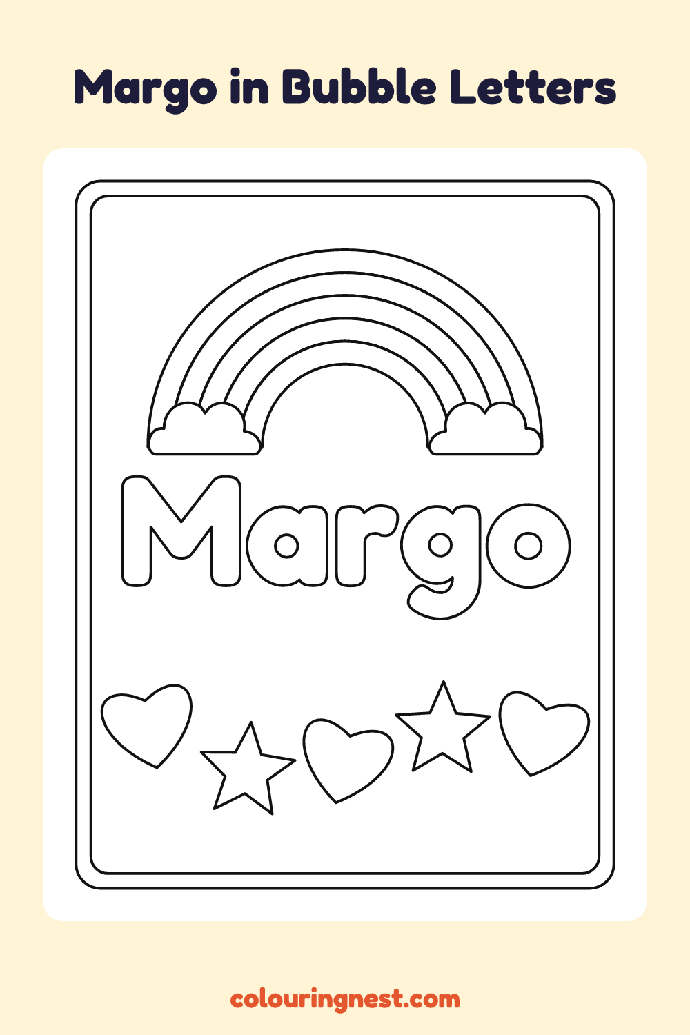 Margo in Bubble Letters coloring page: free printable black-and-white line art