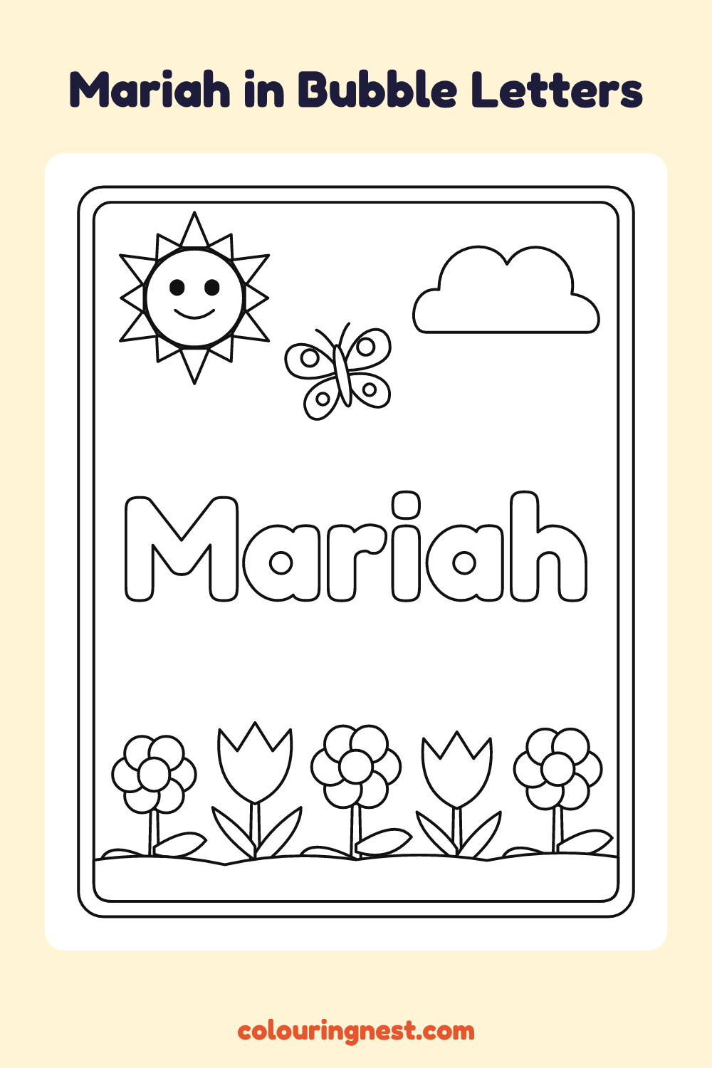 Mariah in Bubble Letters coloring page: free printable black-and-white line art