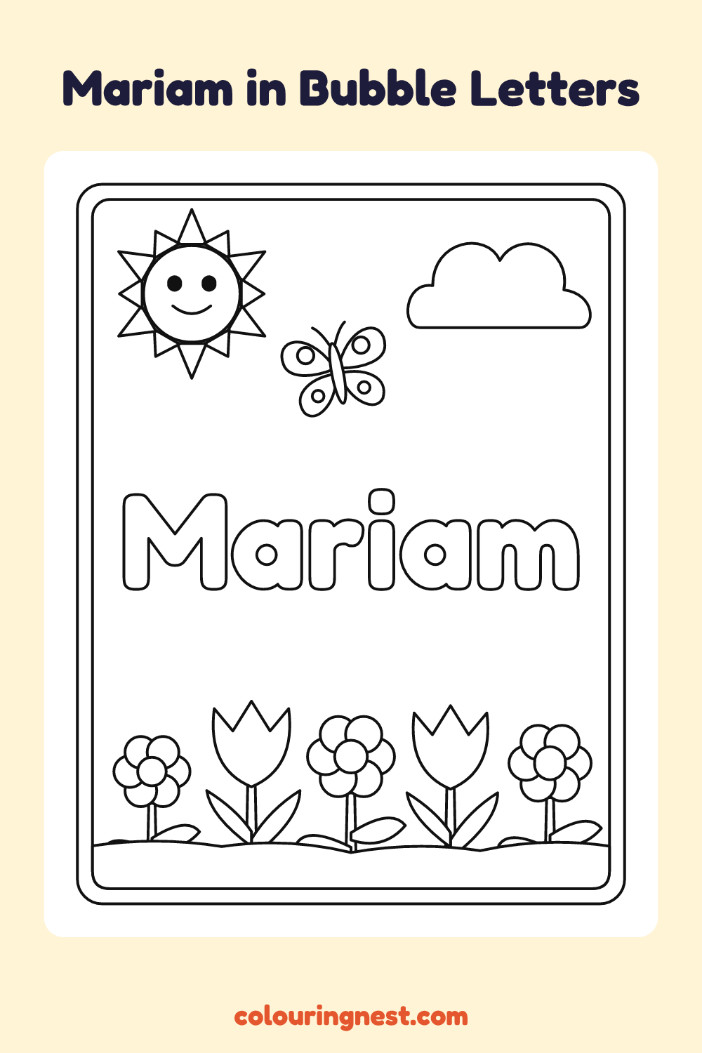 Mariam in Bubble Letters coloring page: free printable black-and-white line art