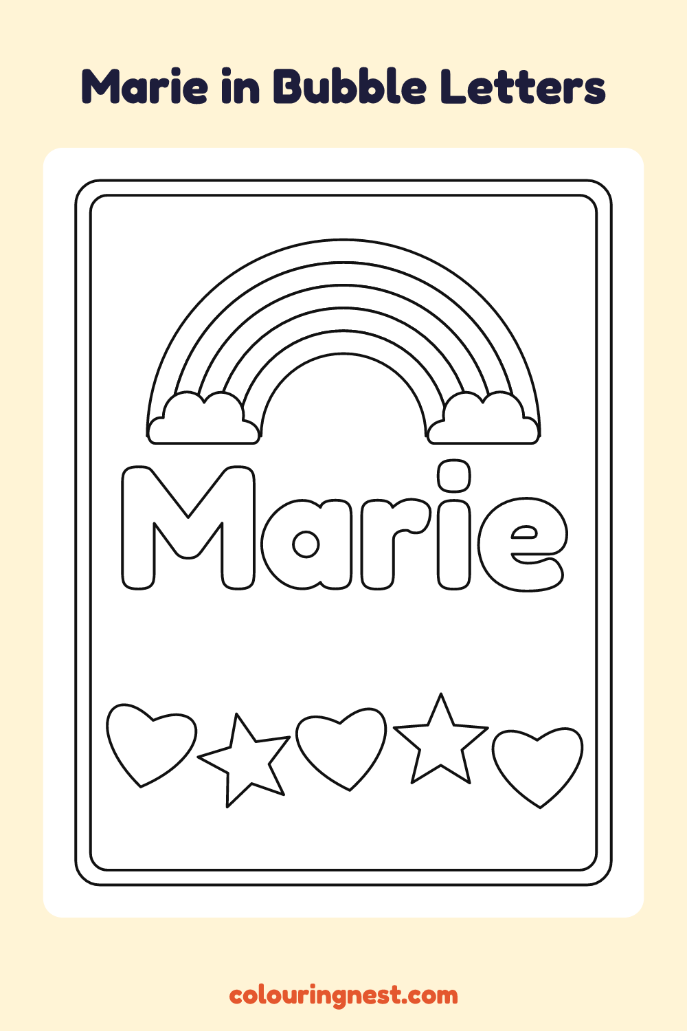 Marie in Bubble Letters coloring page: free printable black-and-white line art
