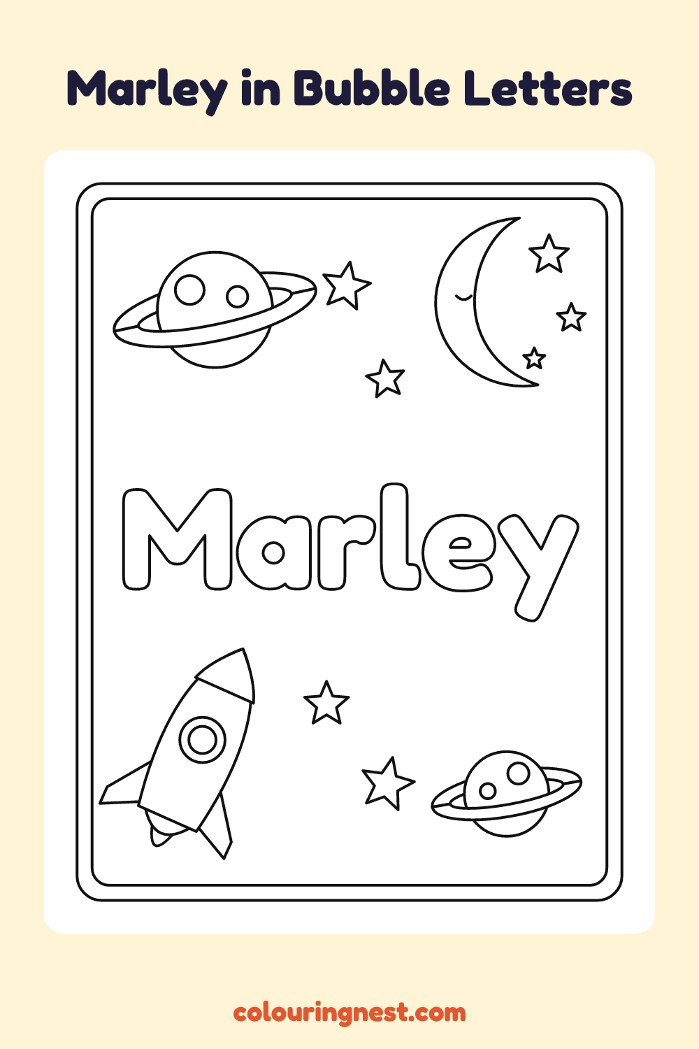 Marley in Bubble Letters coloring page: free printable black-and-white line art
