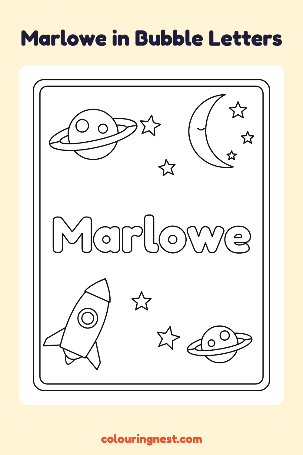 Marlowe in Bubble Letters coloring page: free printable black-and-white line art