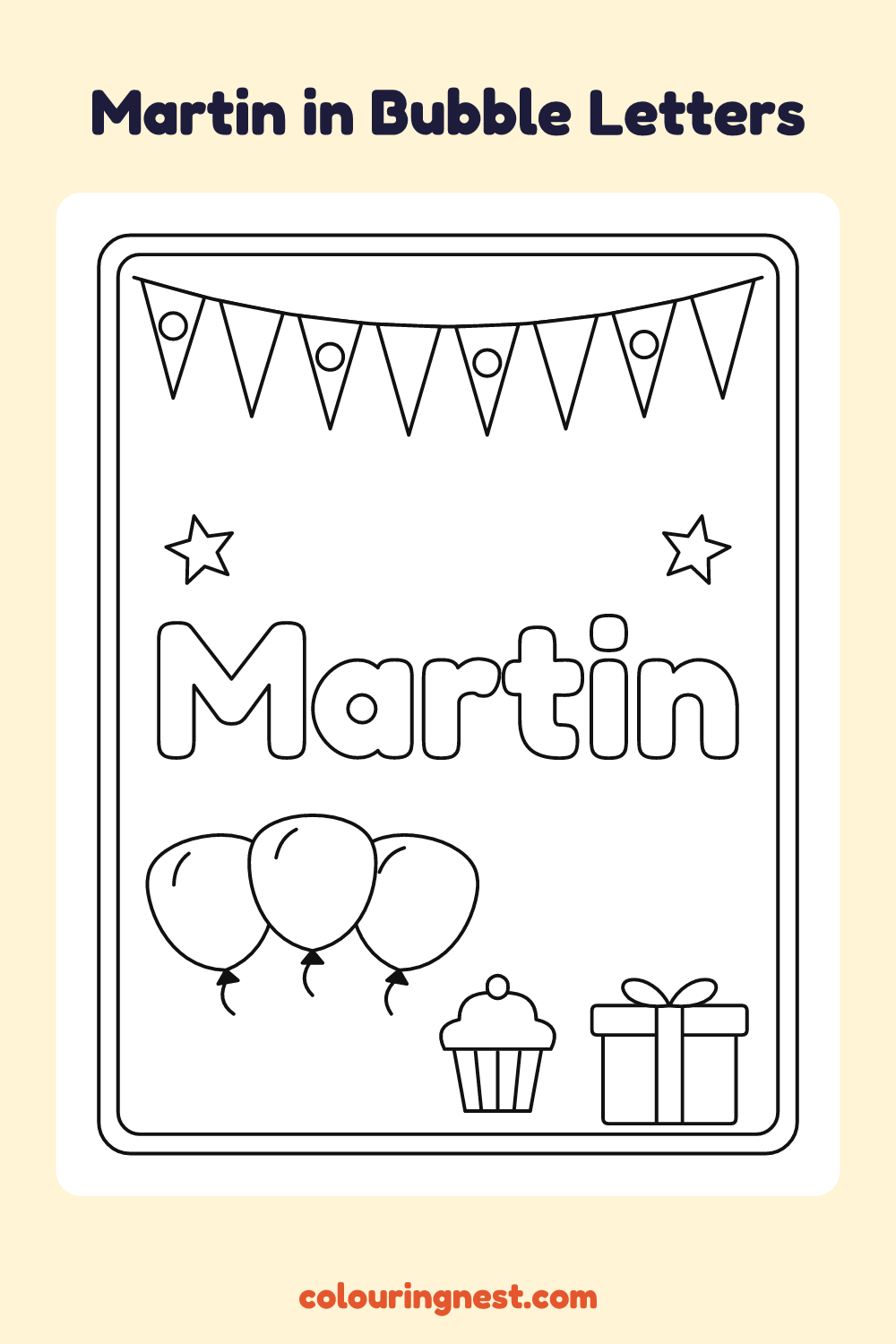 Martin in Bubble Letters coloring page: free printable black-and-white line art