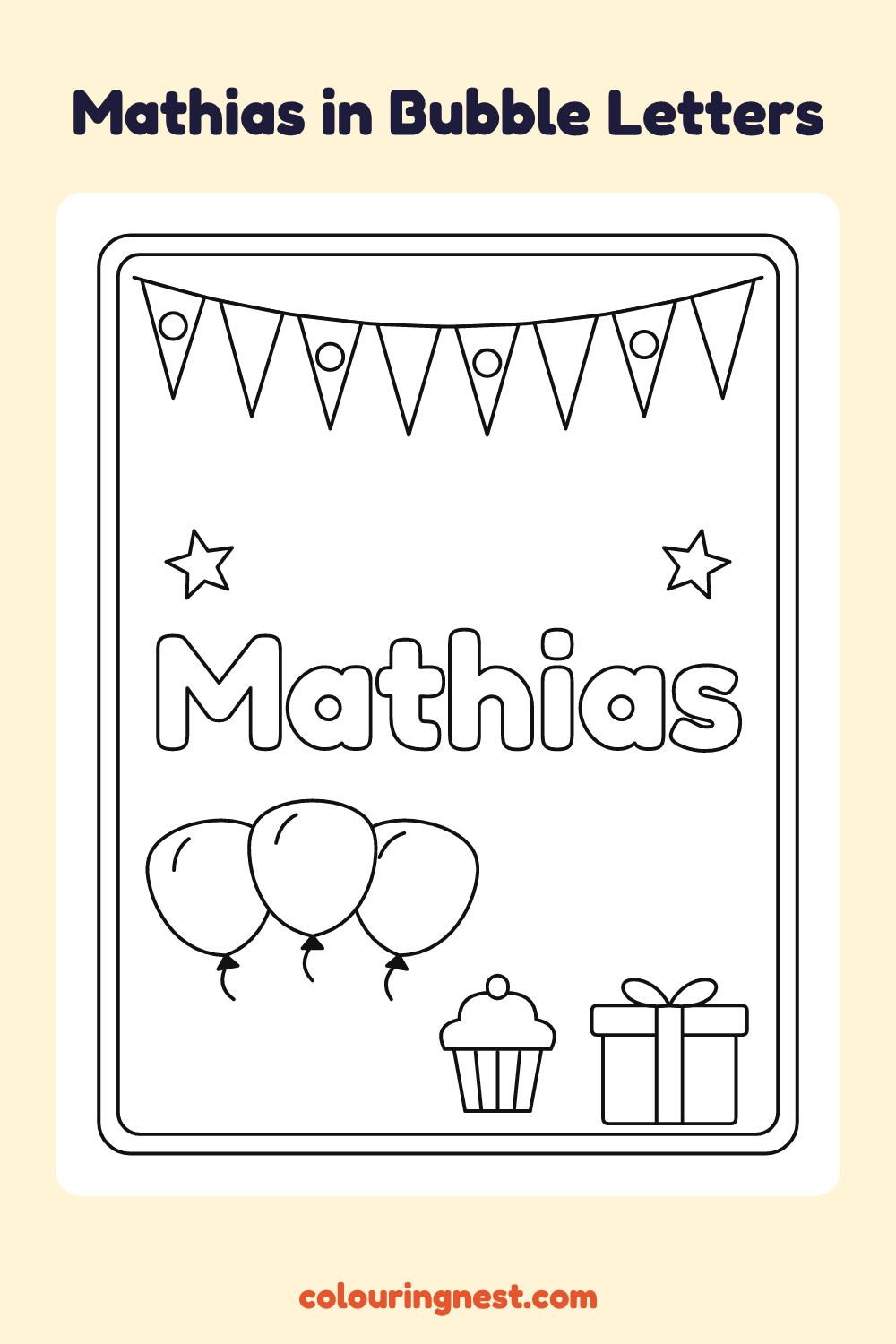 Mathias in Bubble Letters coloring page: free printable black-and-white line art
