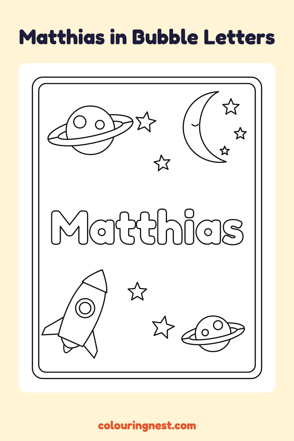 Matthias in Bubble Letters coloring page: free printable black-and-white line art