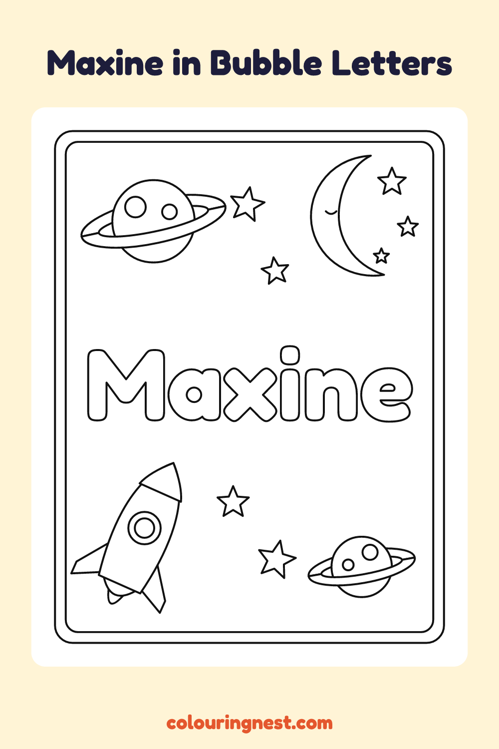 Maxine in Bubble Letters coloring page: free printable black-and-white line art