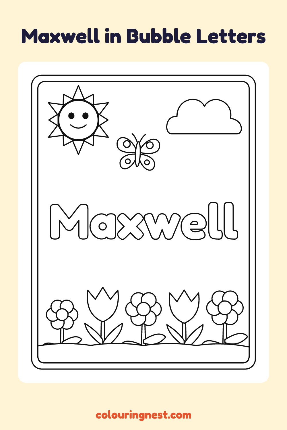 Maxwell in Bubble Letters coloring page: free printable black-and-white line art