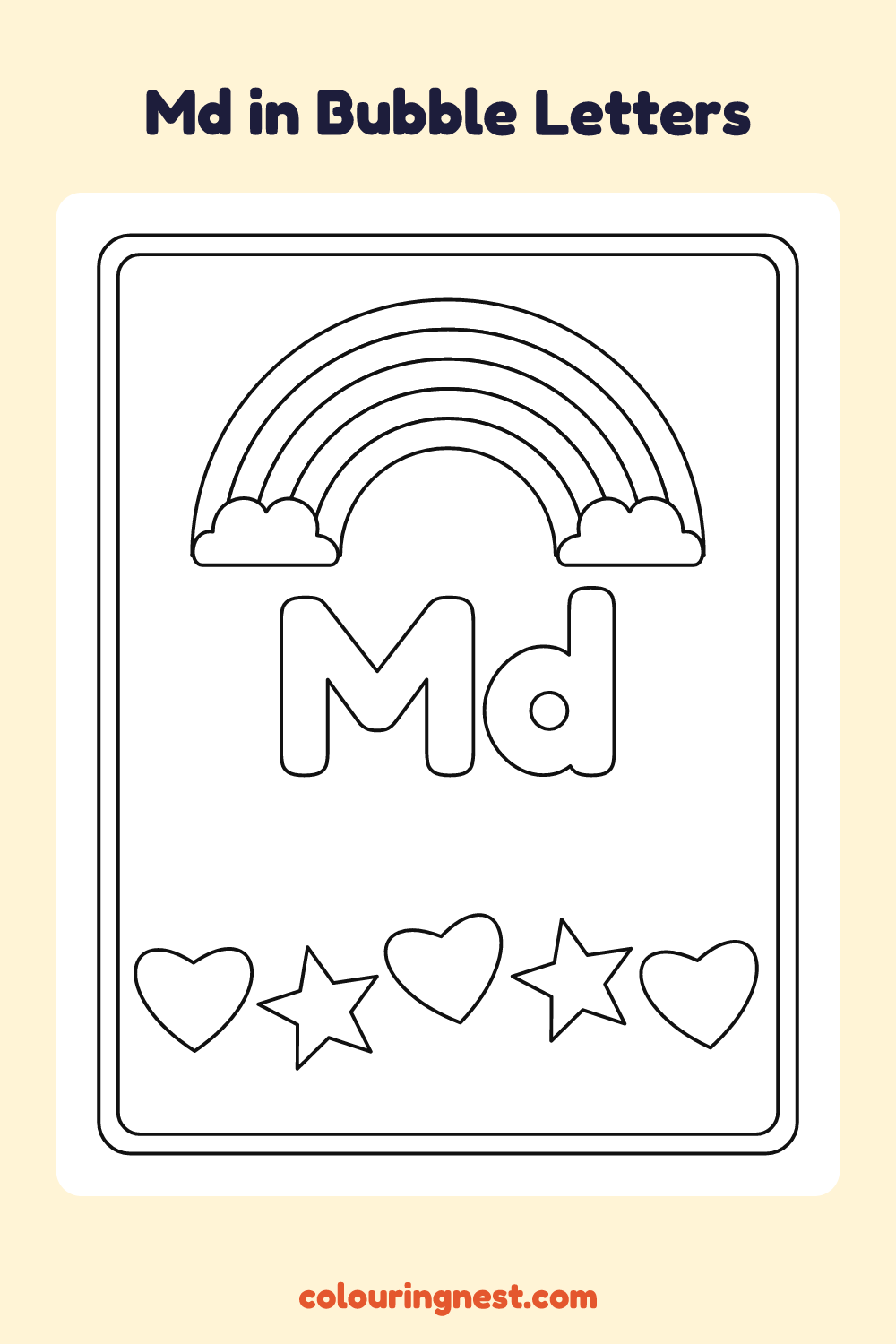 Md in Bubble Letters coloring page: free printable black-and-white line art