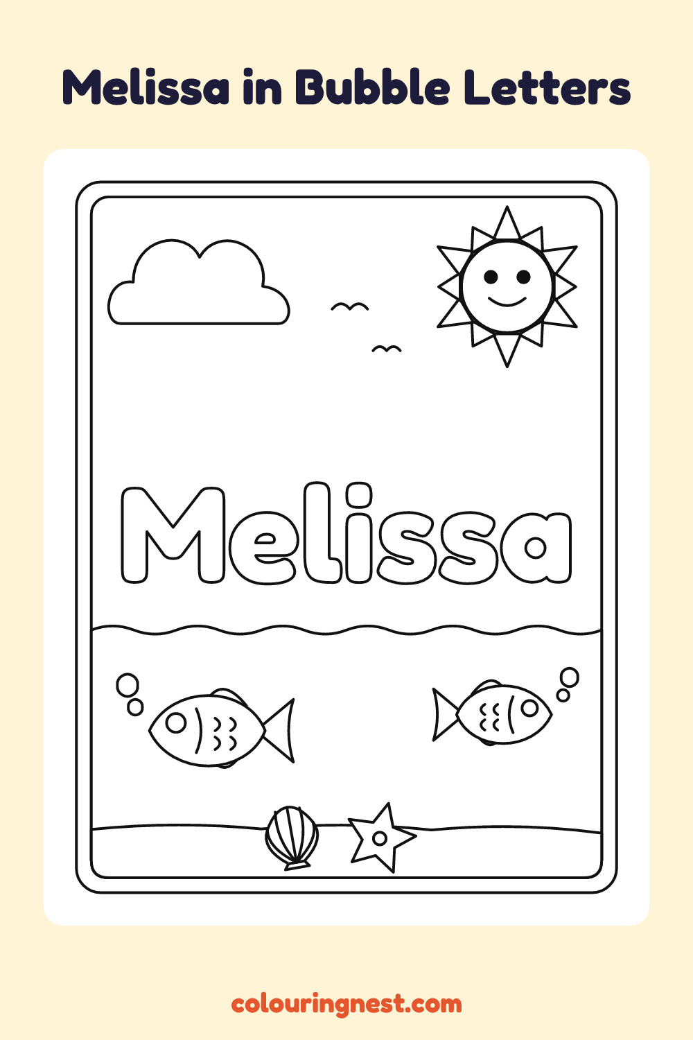 Melissa in Bubble Letters coloring page: free printable black-and-white line art