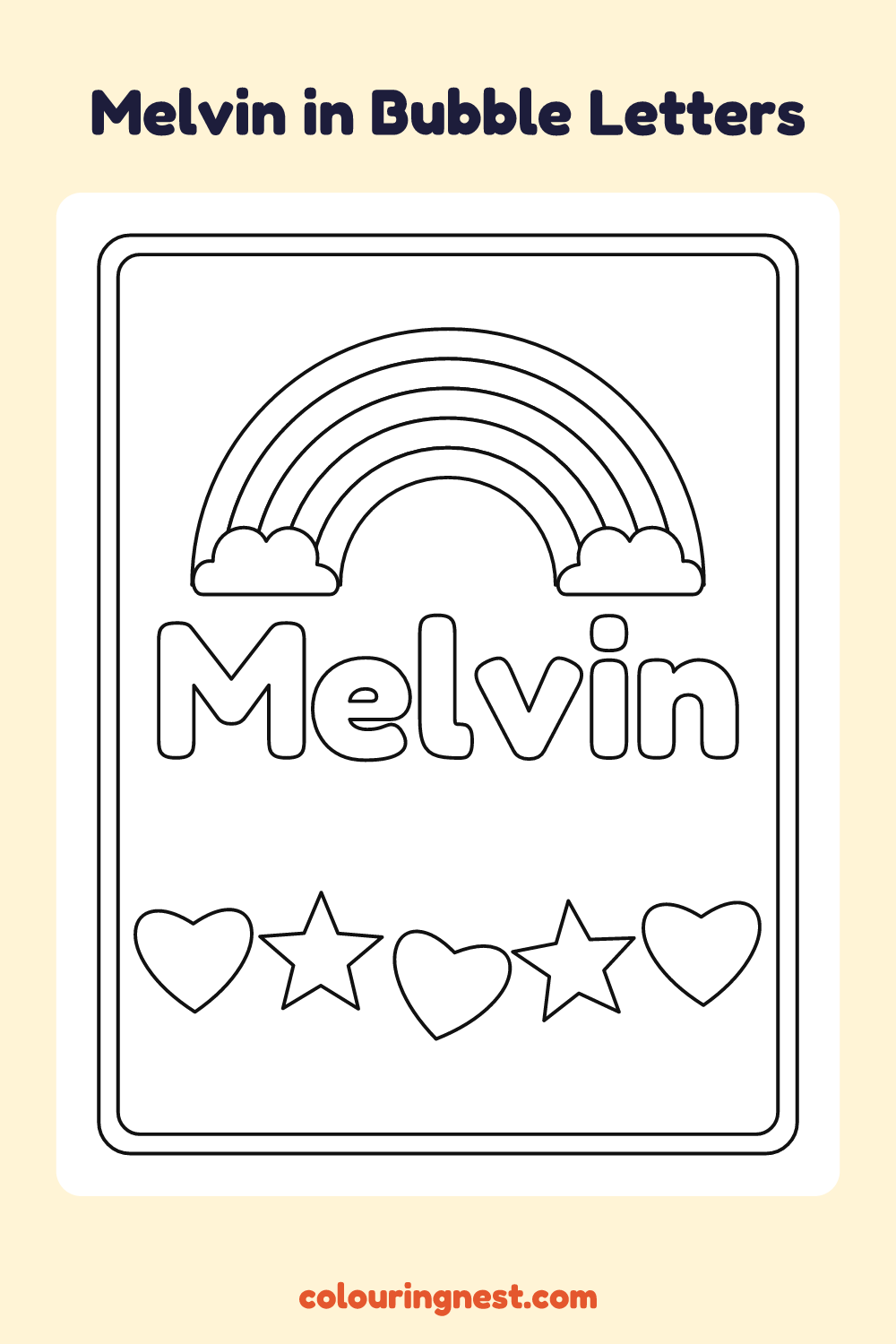 Melvin in Bubble Letters coloring page: free printable black-and-white line art