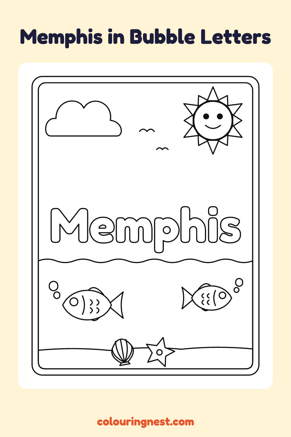 Memphis in Bubble Letters coloring page: free printable black-and-white line art