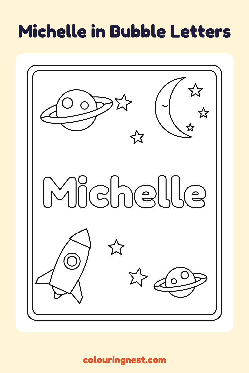 Michelle in Bubble Letters coloring page: free printable black-and-white line art